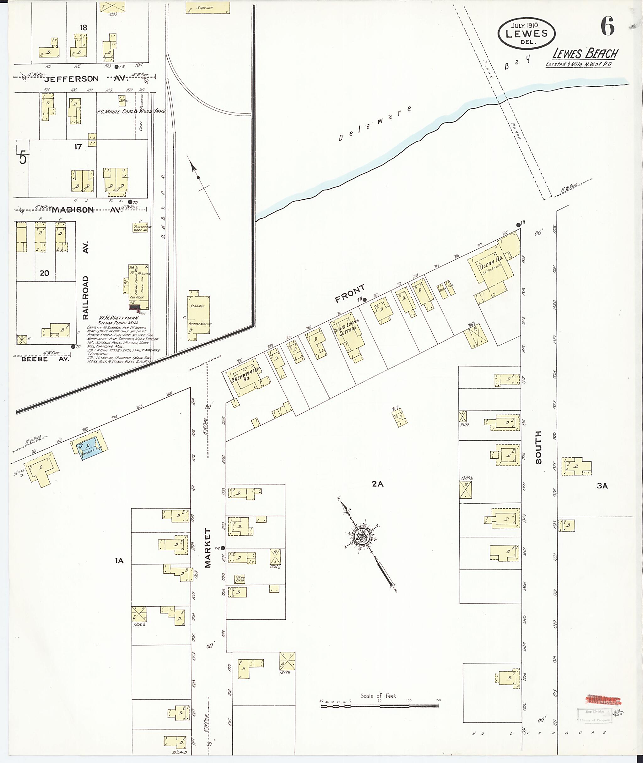 This old map of Rehoboth, Sussex County, Delaware was created by Sanborn Map Company in 1910