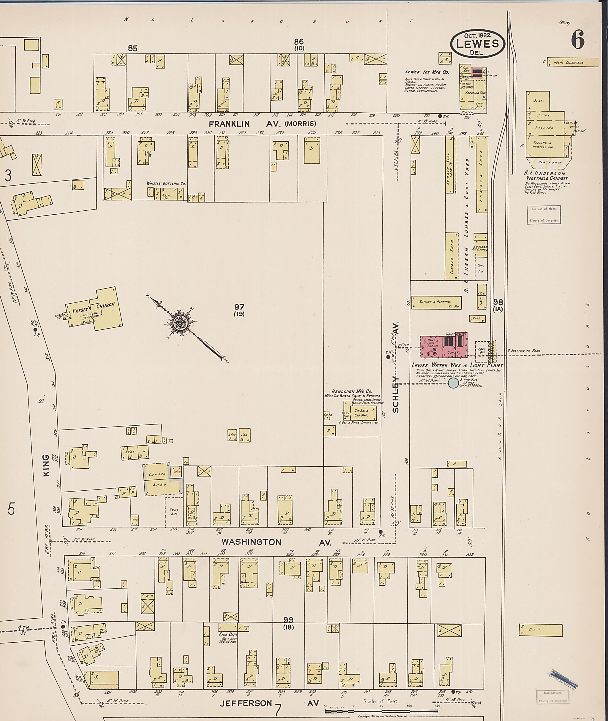 This old map of Rehoboth Beach, Sussex County, Delaware was created by Sanborn Map Company in 1922