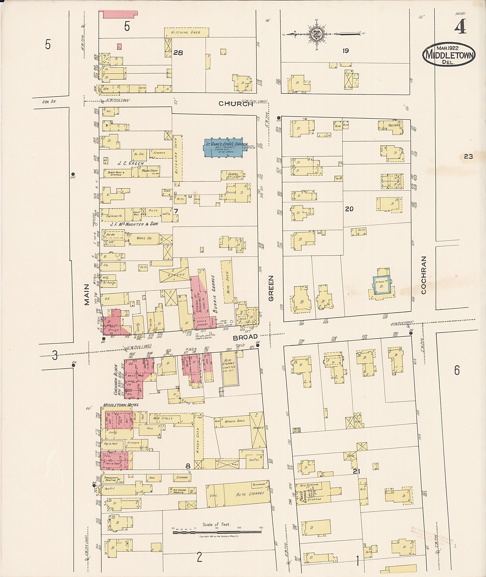 This old map of Middletown, New Castle County, Delaware was created by Sanborn Map Company in 1922