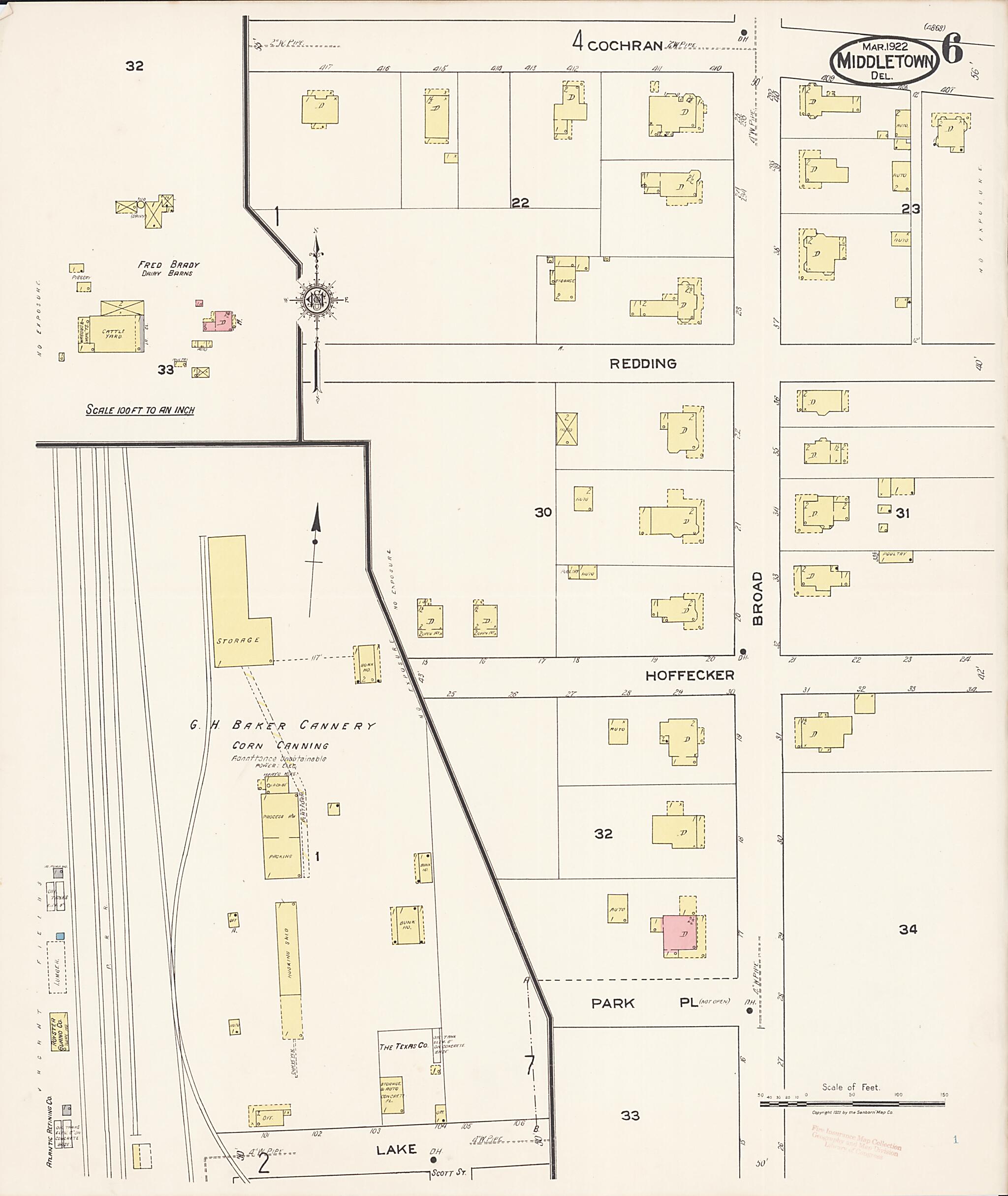 This old map of Middletown, New Castle County, Delaware was created by Sanborn Map Company in 1922