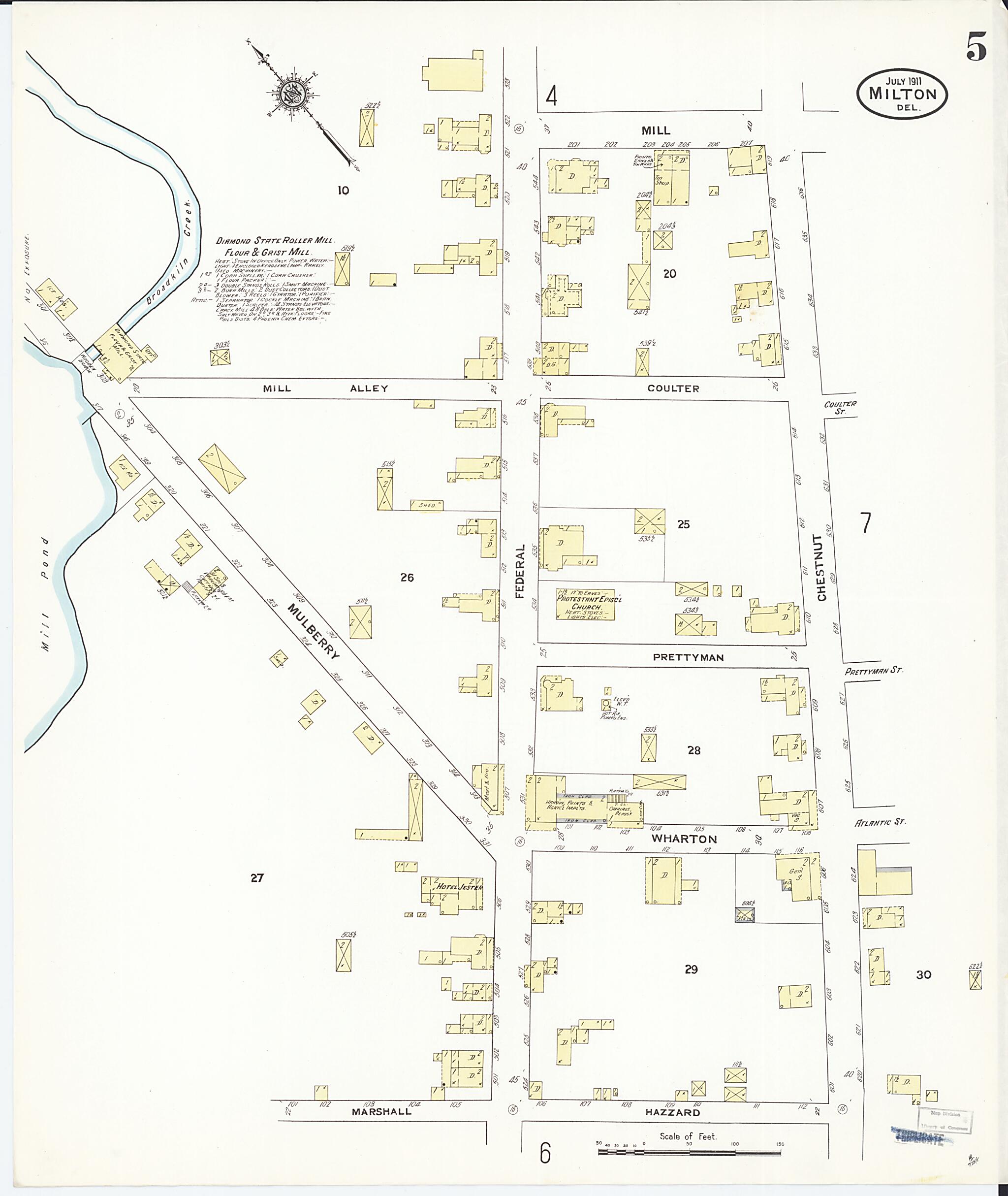This old map of Milton, Sussex County, Delaware was created by Sanborn Map Company in 1911