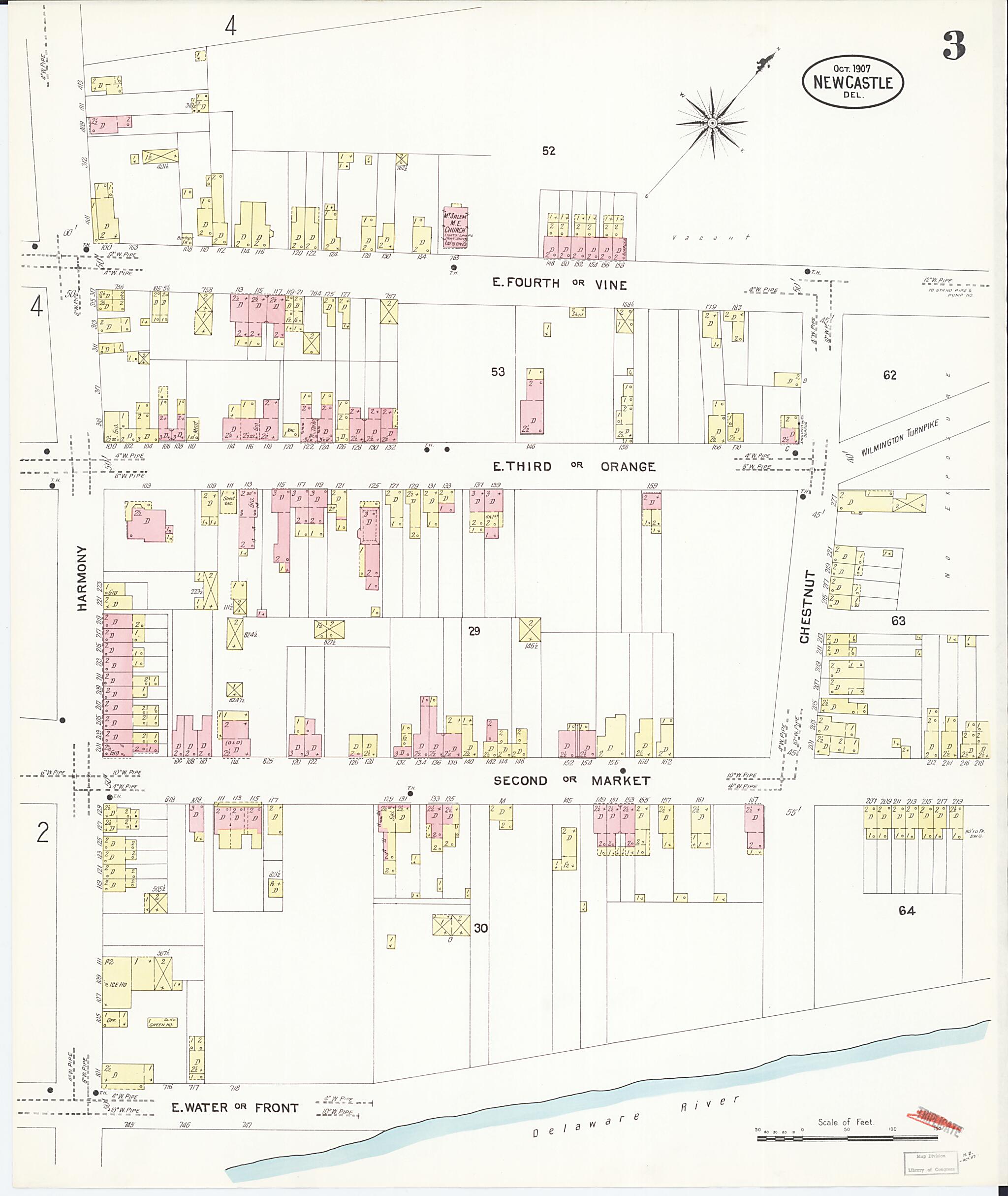This old map of New Castle, New Castle County, Delaware was created by Sanborn Map Company in 1907
