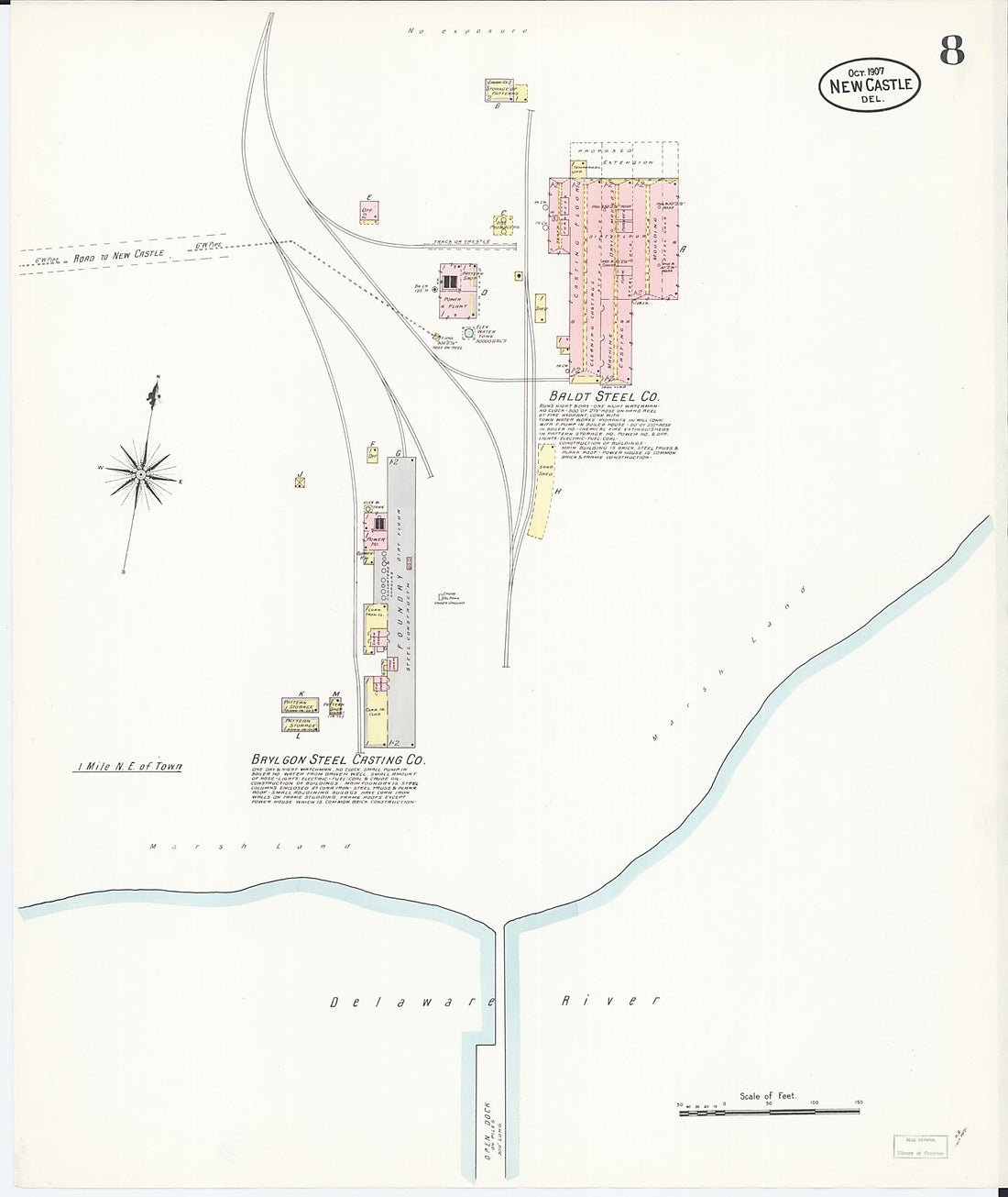 This old map of New Castle, New Castle County, Delaware was created by Sanborn Map Company in 1907