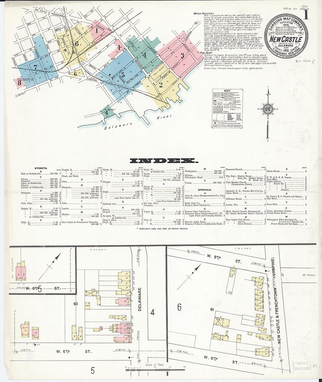 This old map of New Castle, New Castle County, Delaware was created by Sanborn Map Company in 1912
