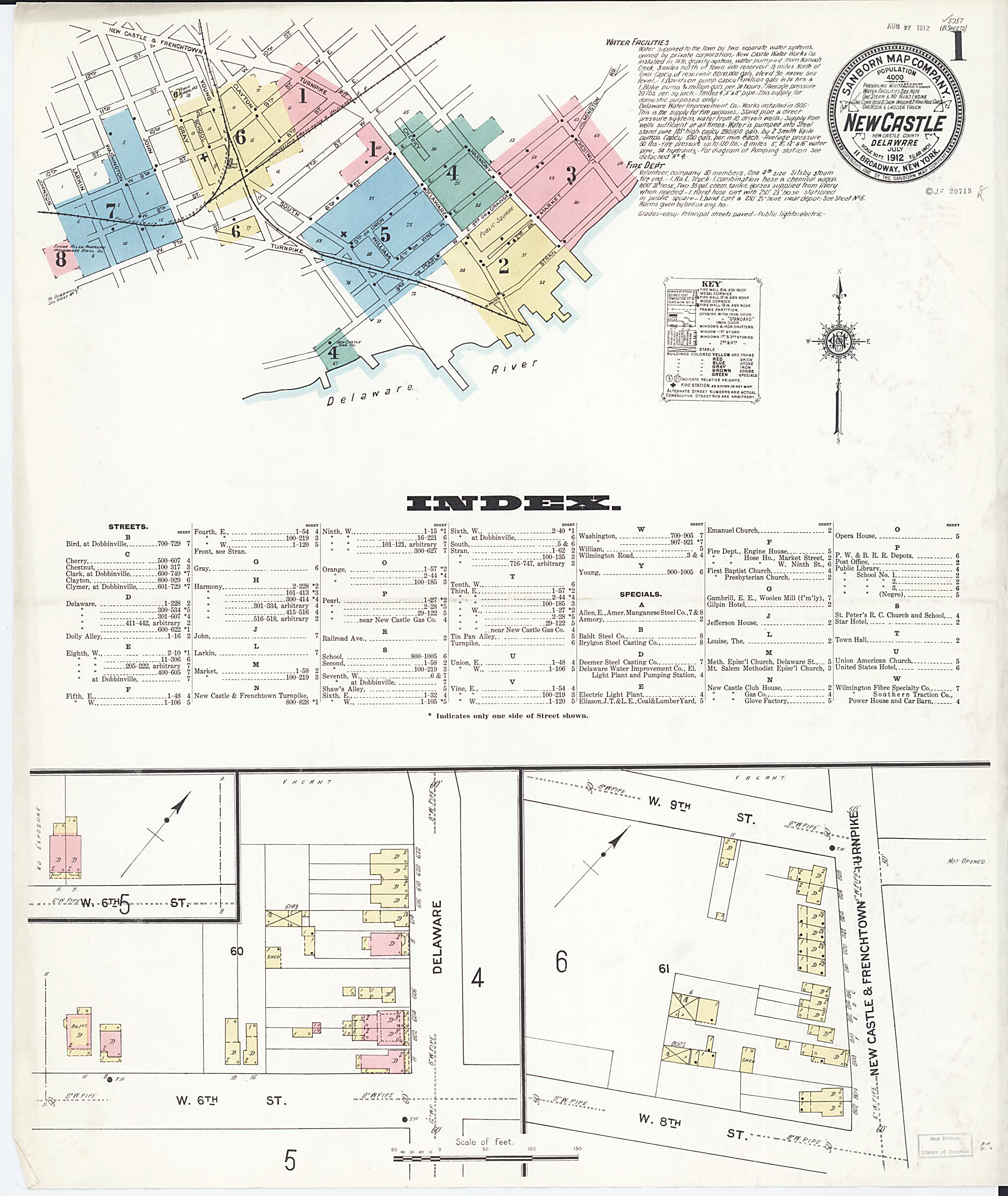 This old map of New Castle, New Castle County, Delaware was created by Sanborn Map Company in 1912