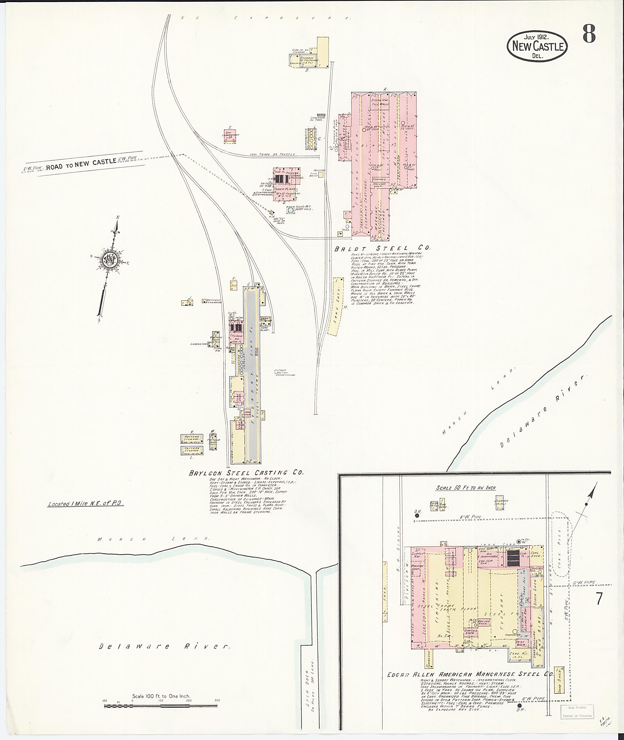 This old map of New Castle, New Castle County, Delaware was created by Sanborn Map Company in 1912