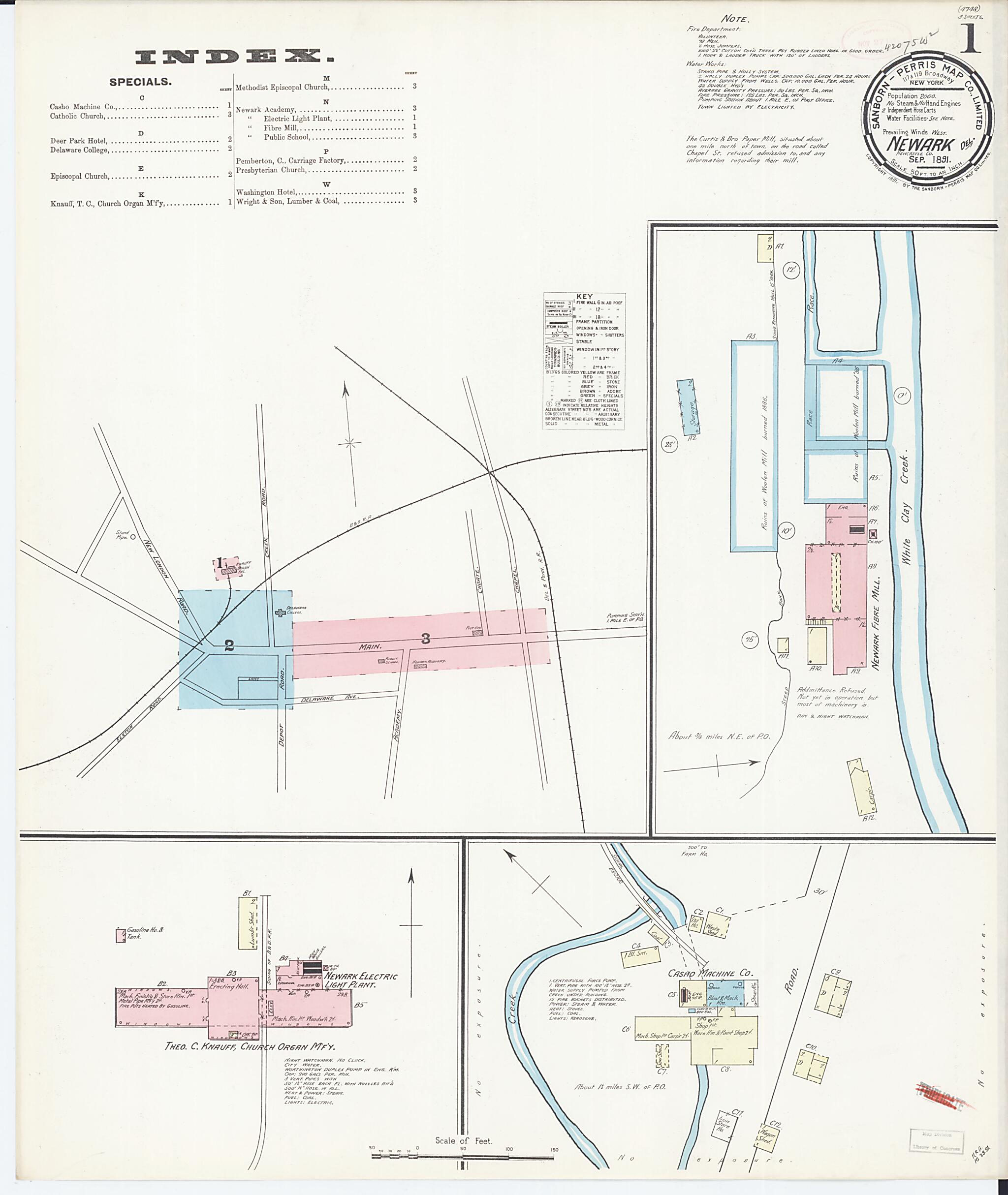 This old map of Newark, New Castle County, Delaware was created by Sanborn Map Company in 1891