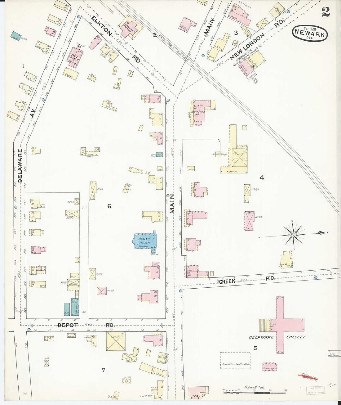 This old map of Newark, New Castle County, Delaware was created by Sanborn Map Company in 1891