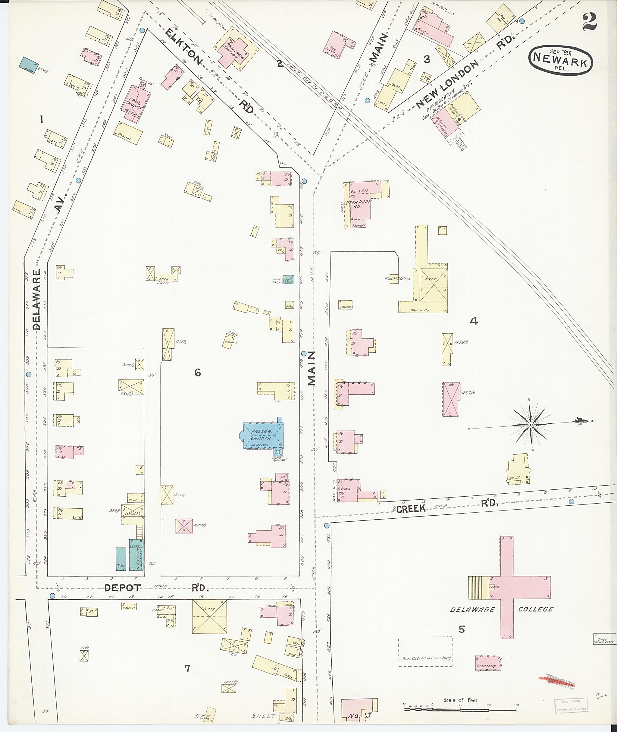 This old map of Newark, New Castle County, Delaware was created by Sanborn Map Company in 1891