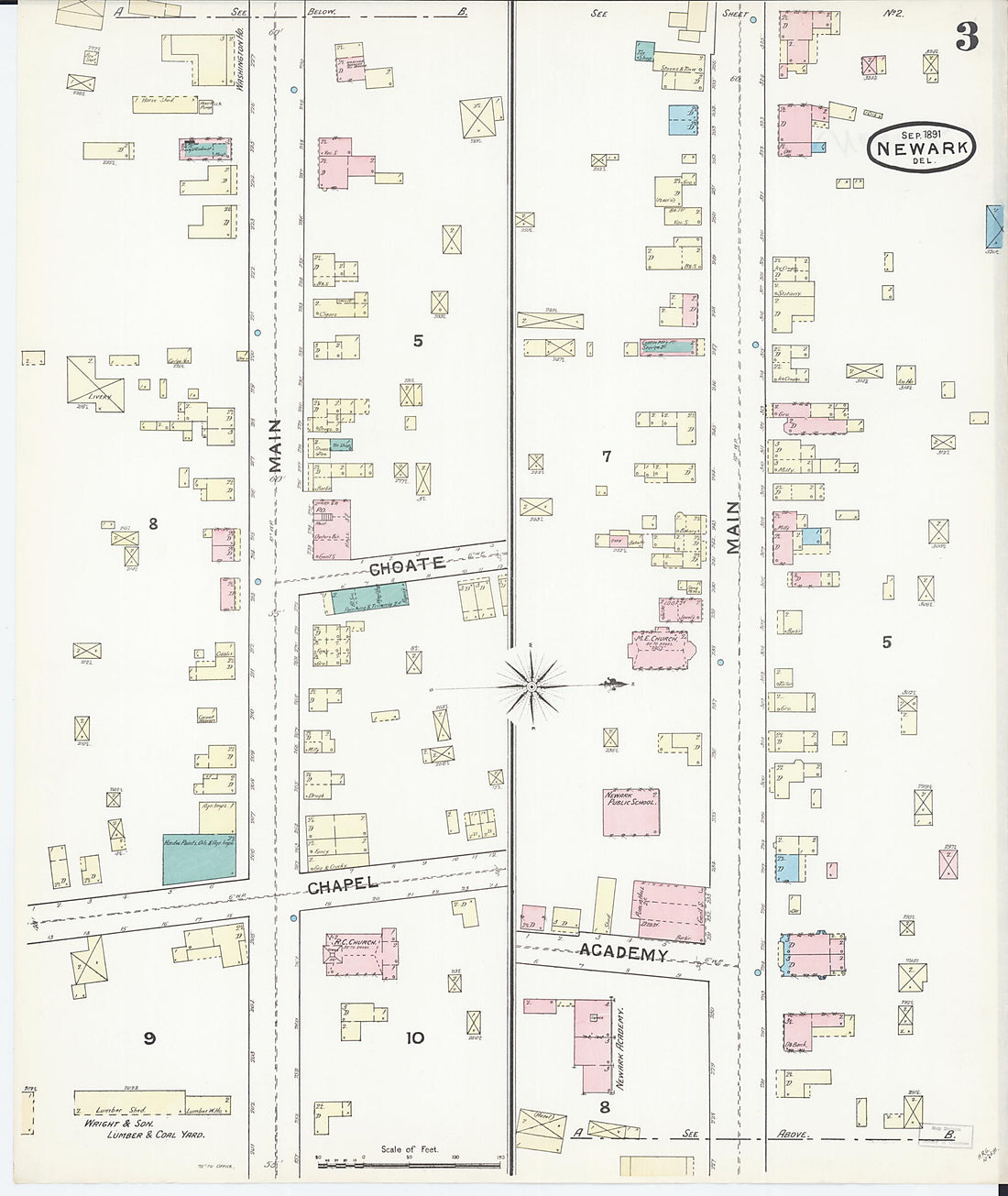 This old map of Newark, New Castle County, Delaware was created by Sanborn Map Company in 1891
