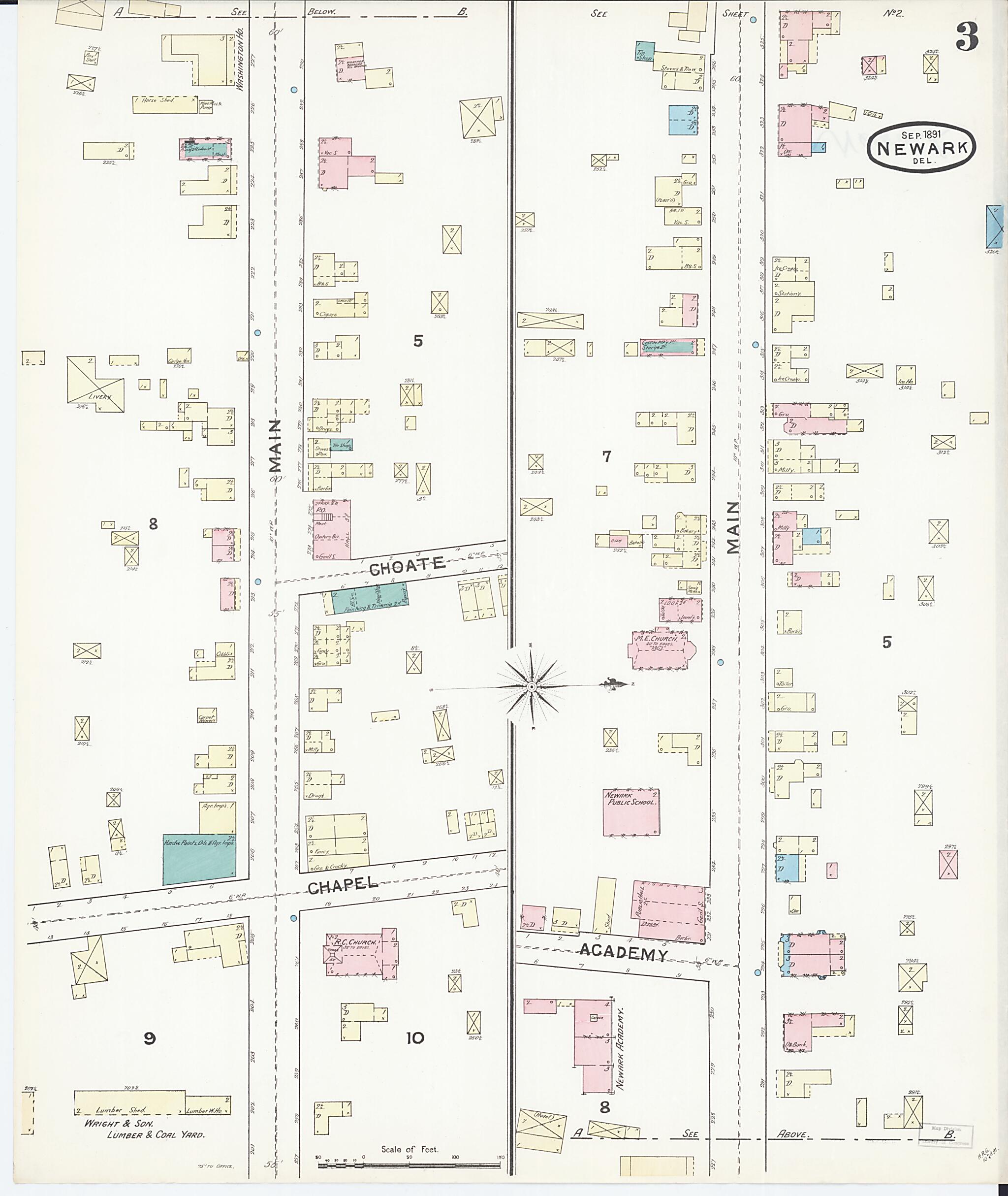 This old map of Newark, New Castle County, Delaware was created by Sanborn Map Company in 1891