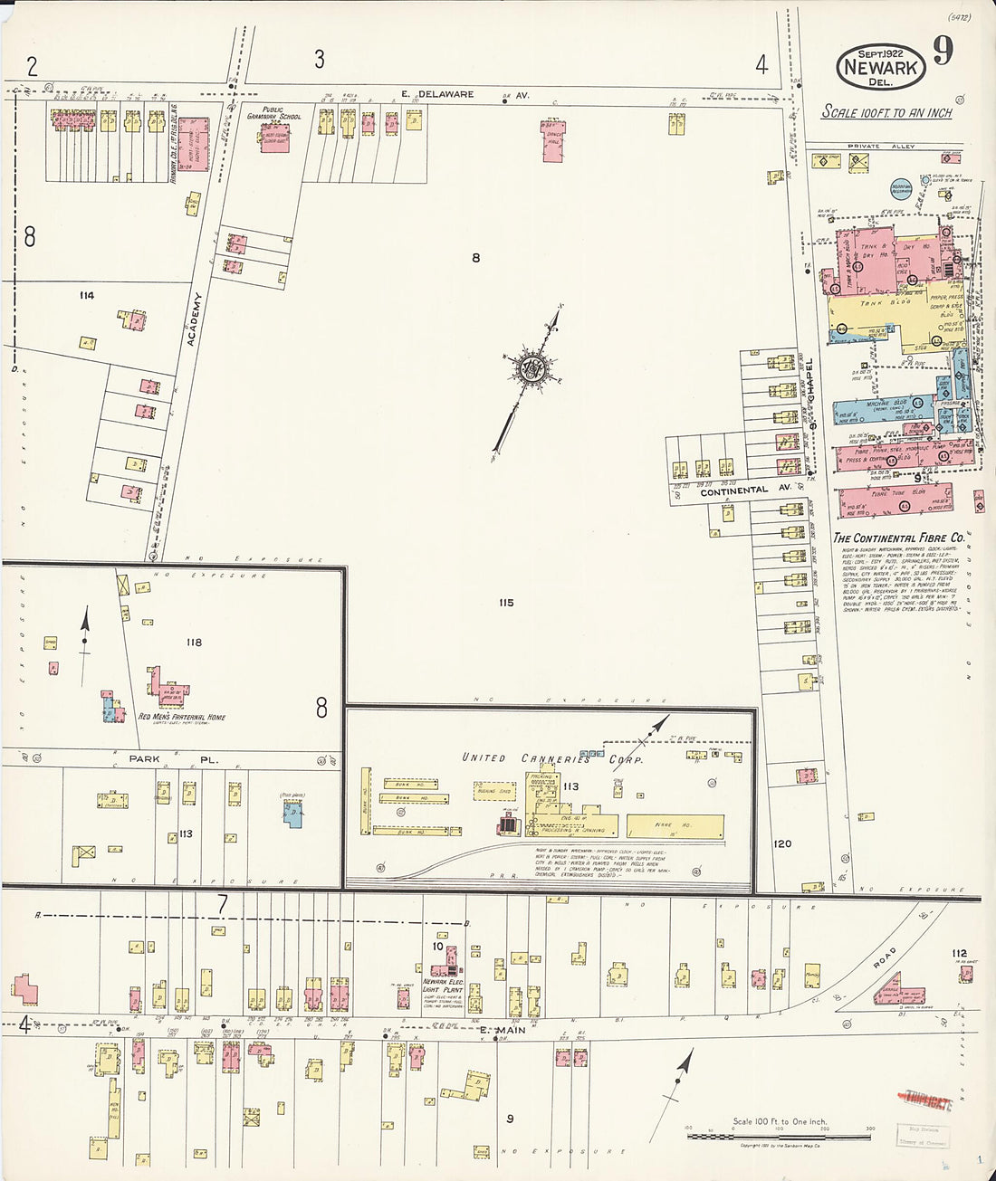 This old map of Newark, Castle County, Delaware was created by Sanborn Map Company in 1922