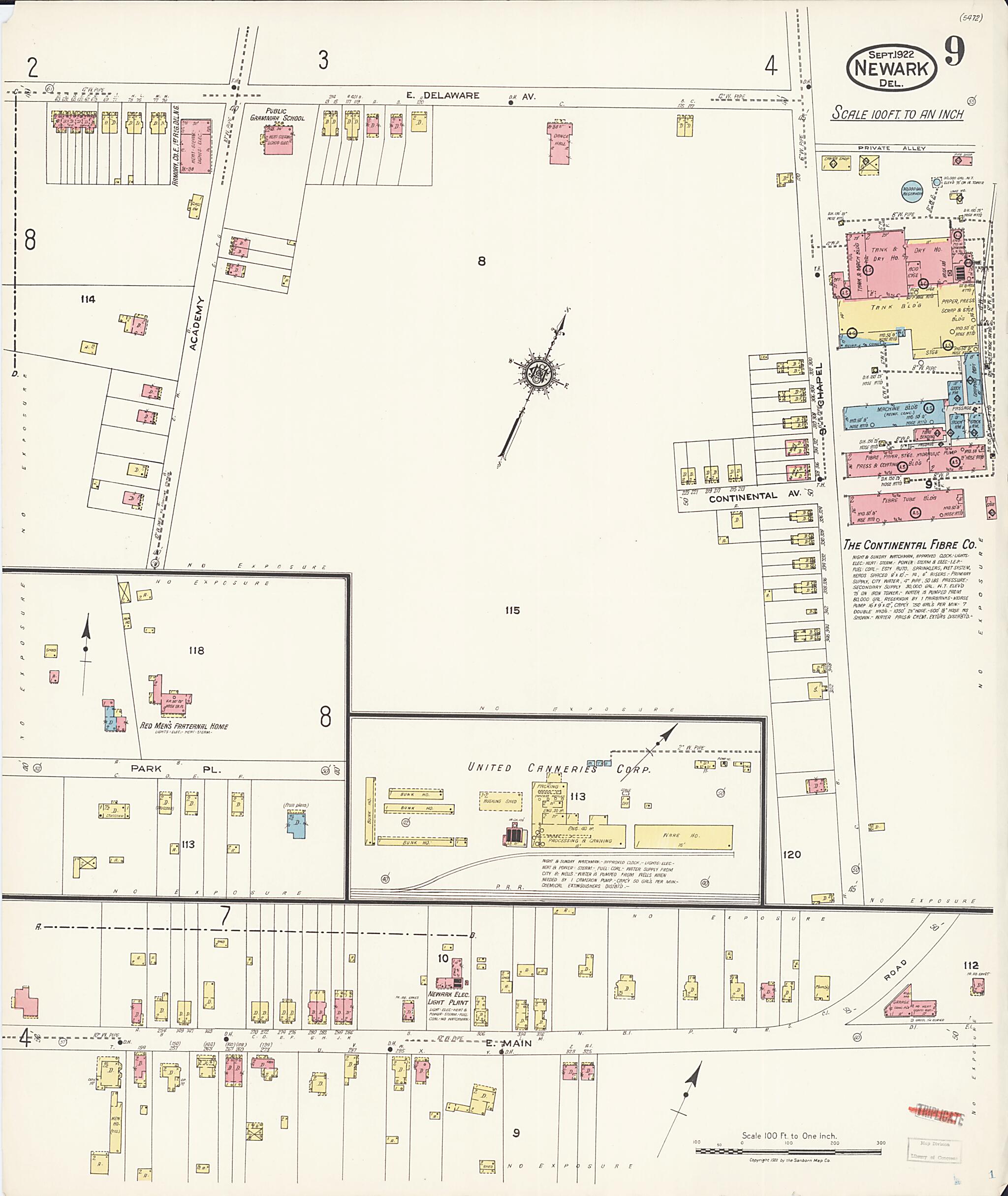 This old map of Newark, Castle County, Delaware was created by Sanborn Map Company in 1922