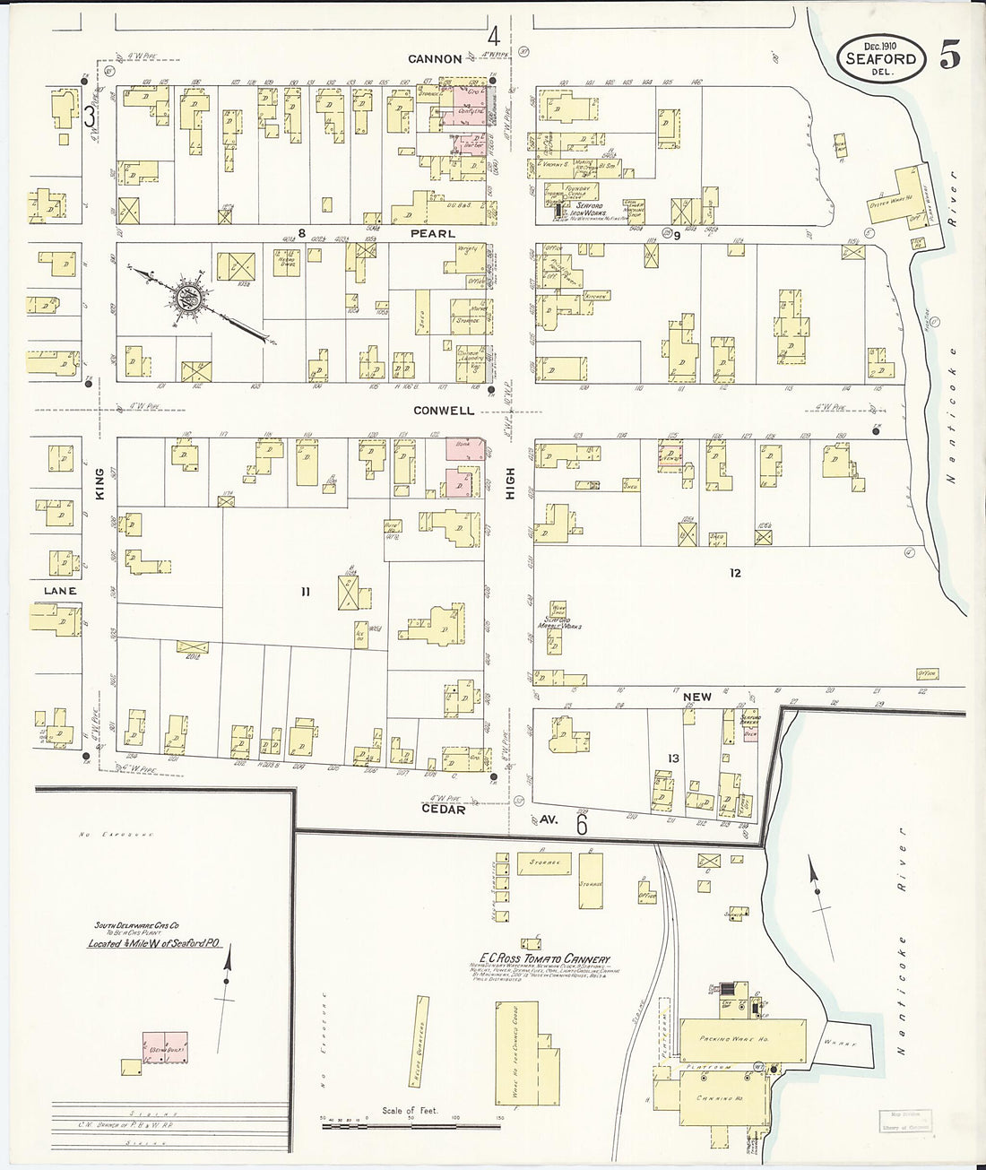 This old map of Seaford, Sussex County, Delaware was created by Sanborn Map Company in 1910
