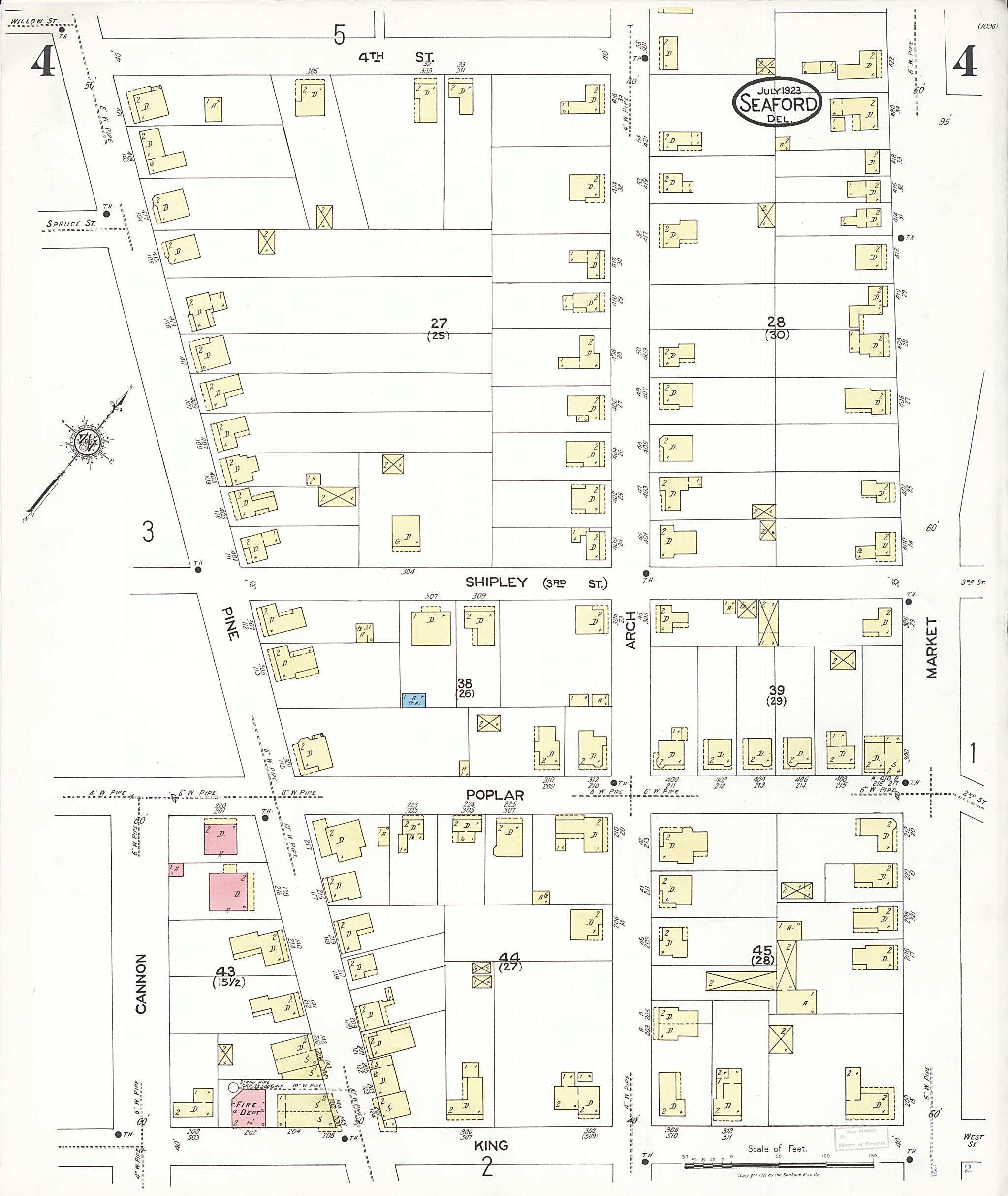 This old map of Seaford, Sussex County, Delaware was created by Sanborn Map Company in 1923
