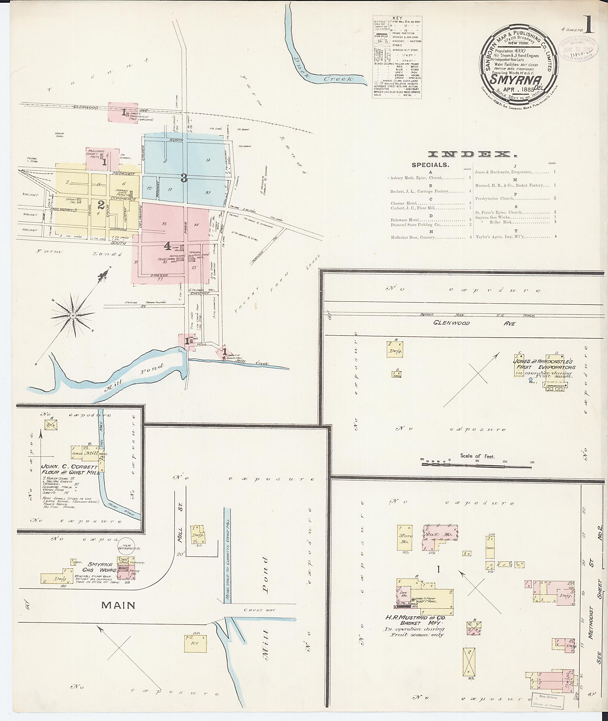 This old map of Smyrna, Kent County, Delaware was created by Sanborn Map Company in 1885