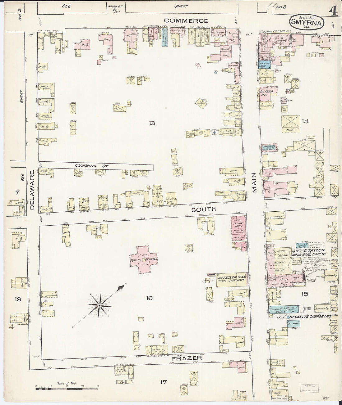 This old map of Smyrna, Kent County, Delaware was created by Sanborn Map Company in 1885