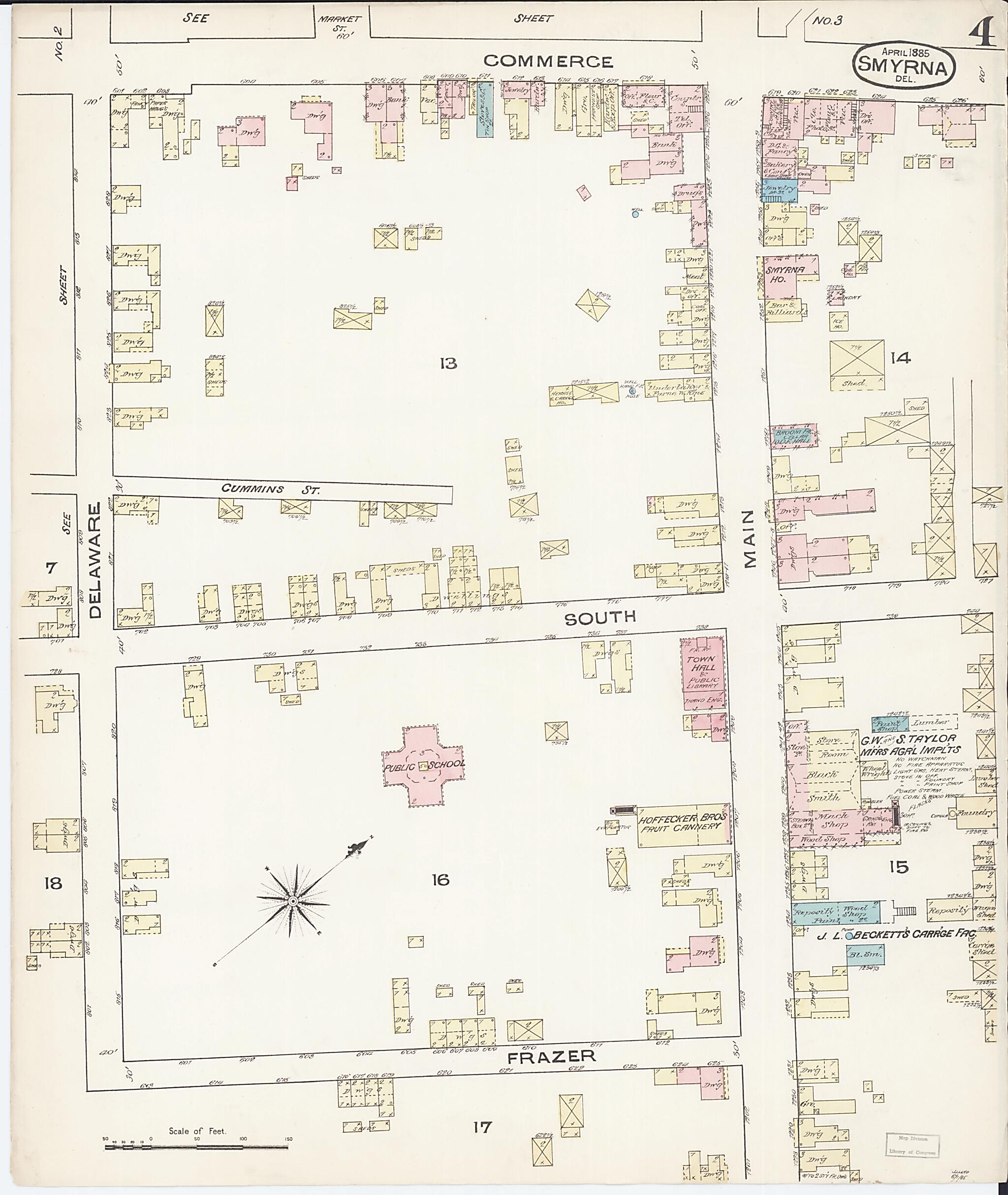 This old map of Smyrna, Kent County, Delaware was created by Sanborn Map Company in 1885