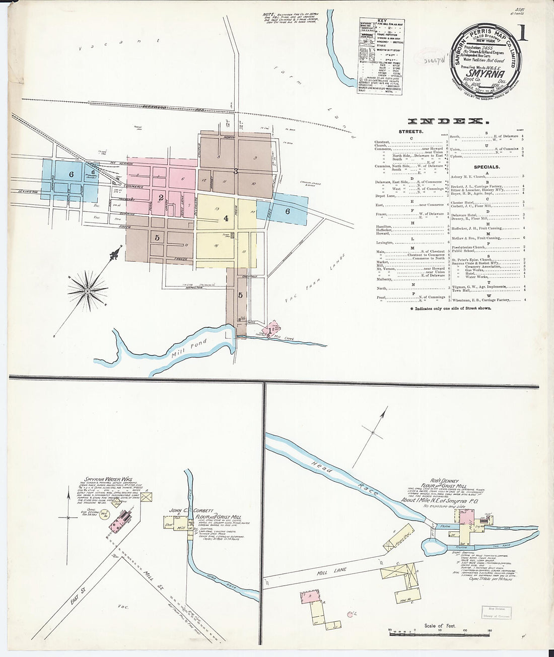 This old map of Smyrna, Kent County, Delaware was created by Sanborn Map Company in 1891
