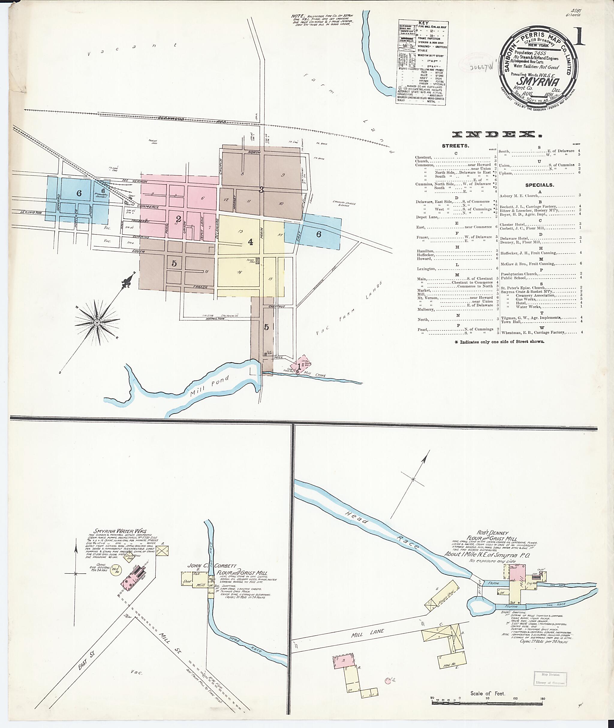 This old map of Smyrna, Kent County, Delaware was created by Sanborn Map Company in 1891