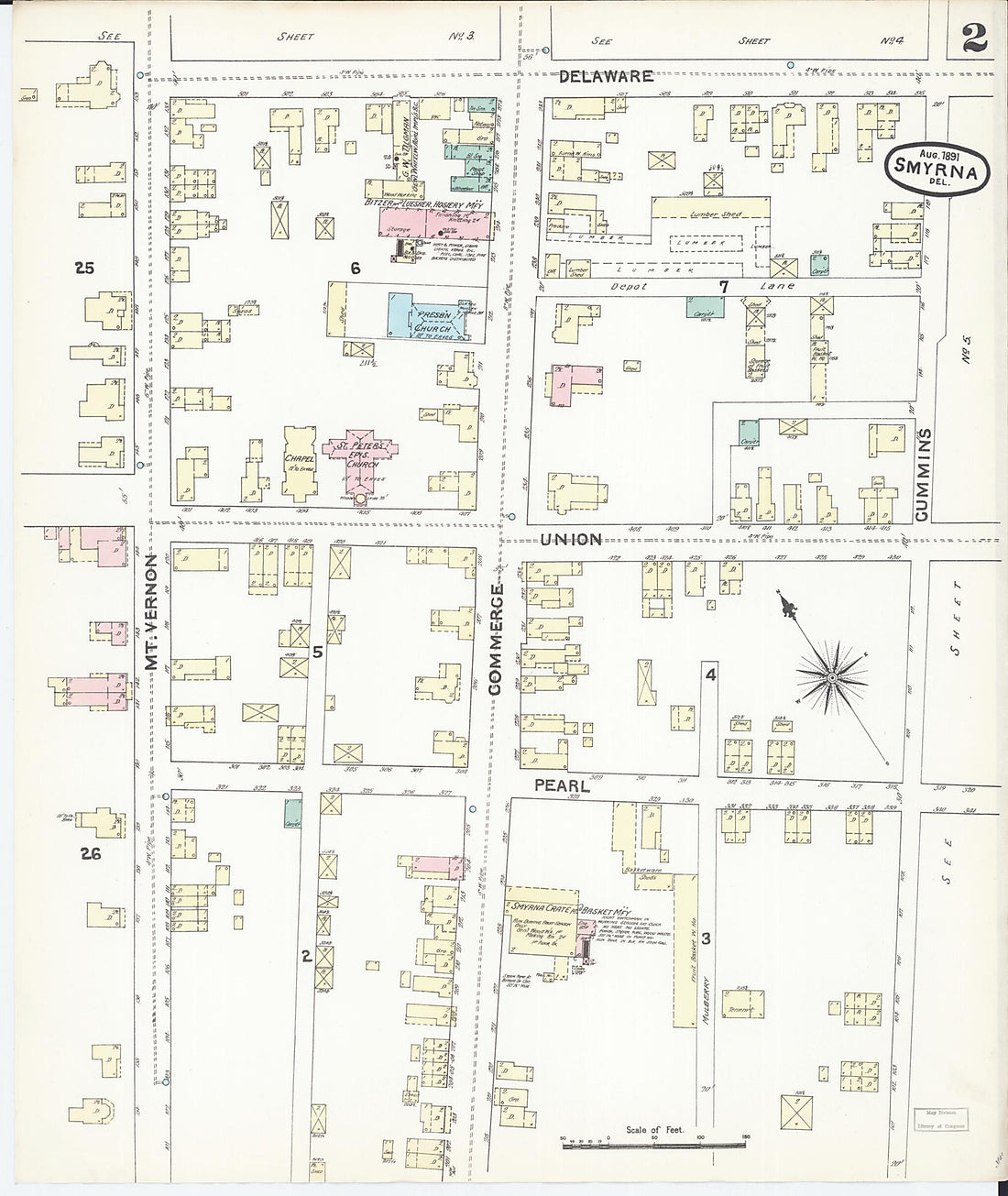 This old map of Smyrna, Kent County, Delaware was created by Sanborn Map Company in 1891