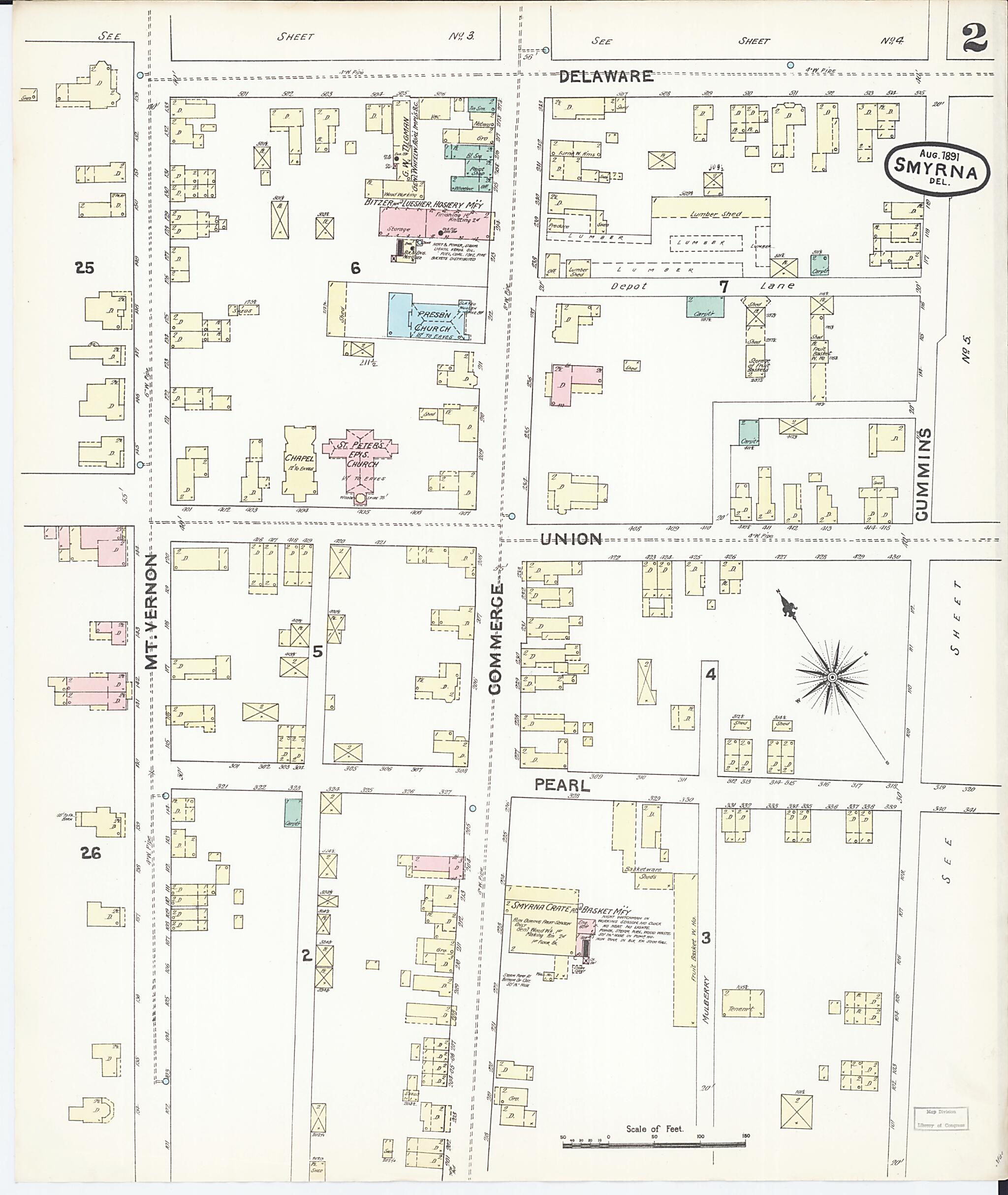 This old map of Smyrna, Kent County, Delaware was created by Sanborn Map Company in 1891