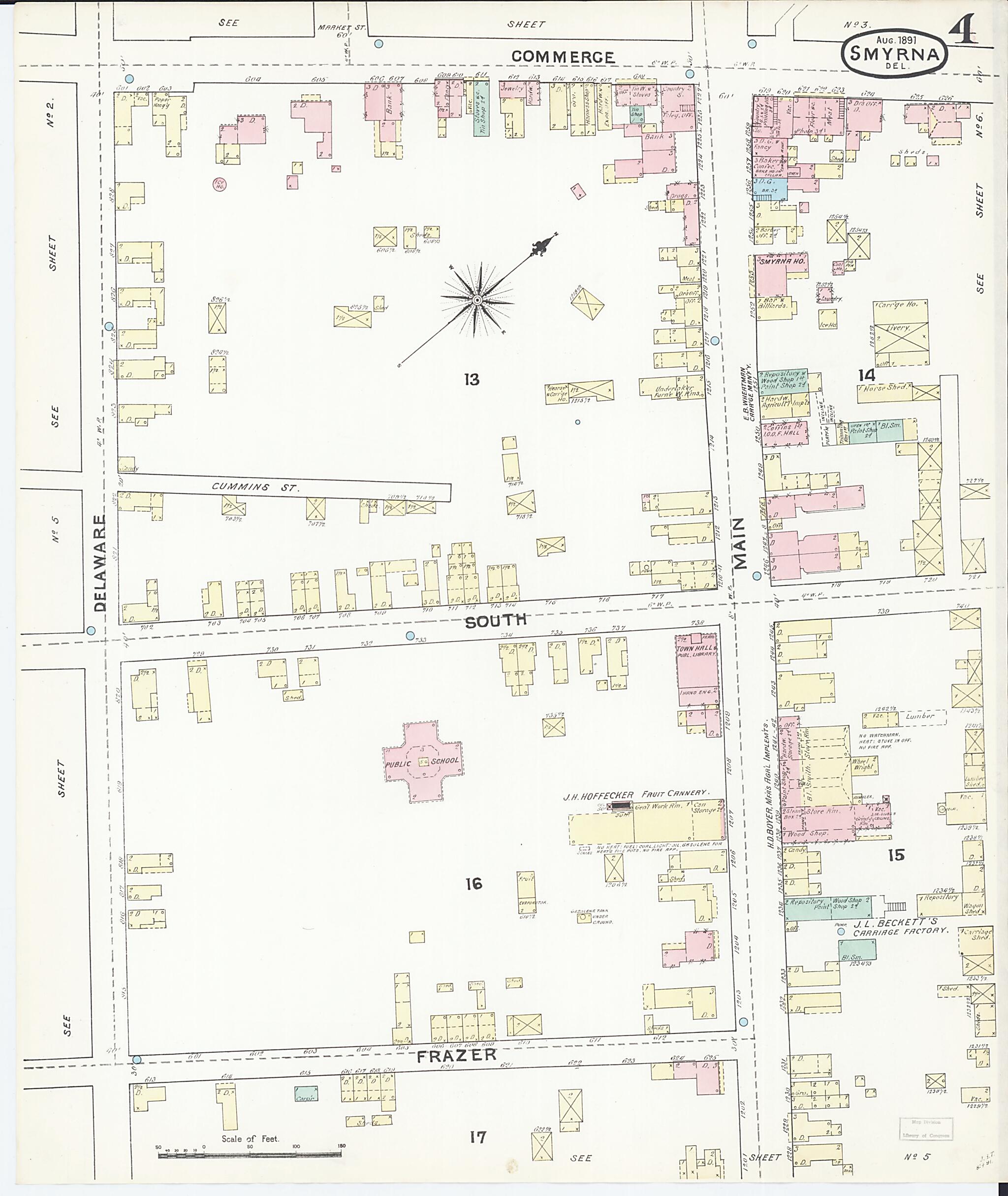 This old map of Smyrna, Kent County, Delaware was created by Sanborn Map Company in 1891