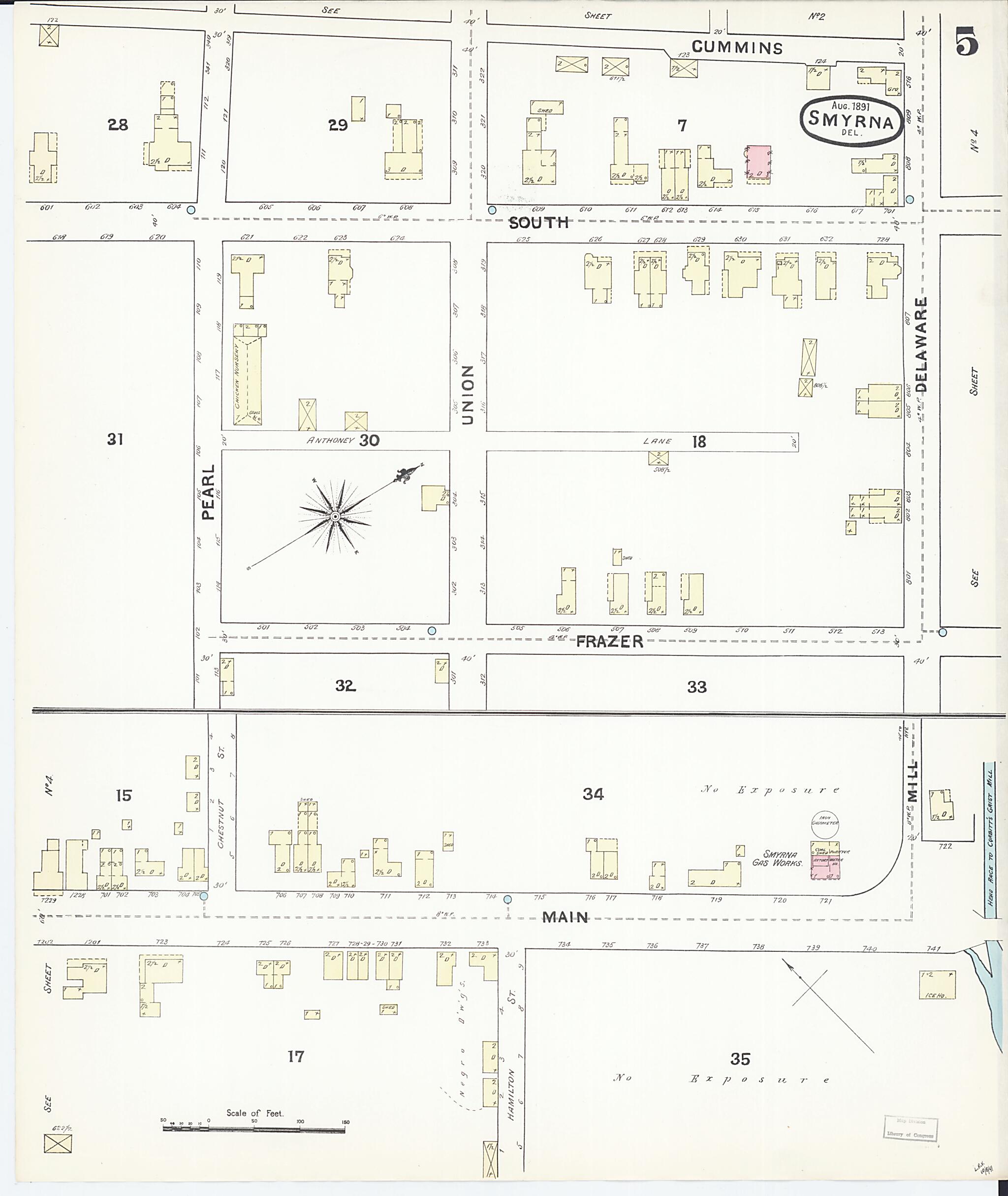 This old map of Smyrna, Kent County, Delaware was created by Sanborn Map Company in 1891