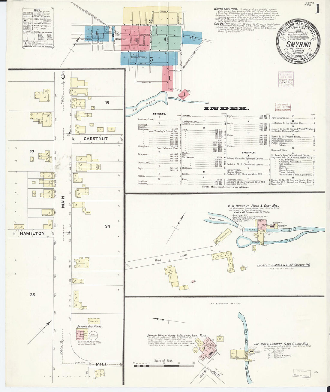 This old map of Smyrna, Kent County, Delaware was created by Sanborn Map Company in 1908