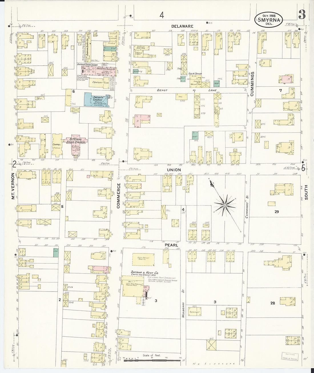 This old map of Smyrna, Kent County, Delaware was created by Sanborn Map Company in 1908