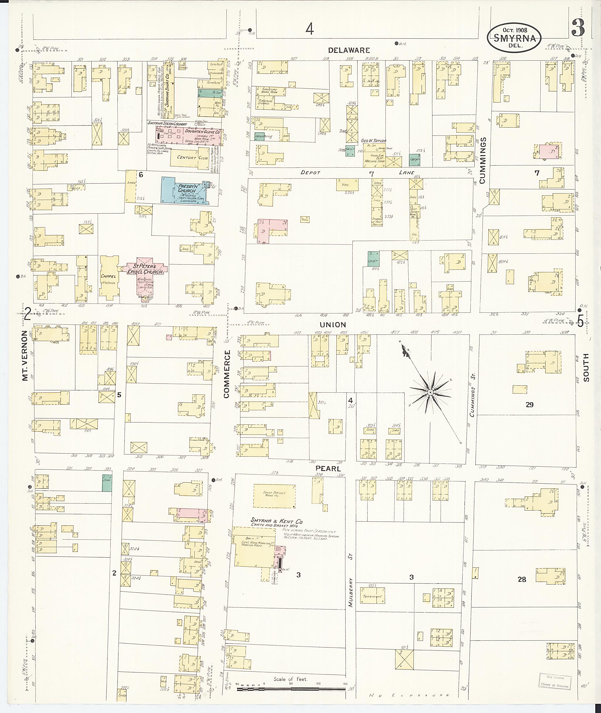 This old map of Smyrna, Kent County, Delaware was created by Sanborn Map Company in 1908