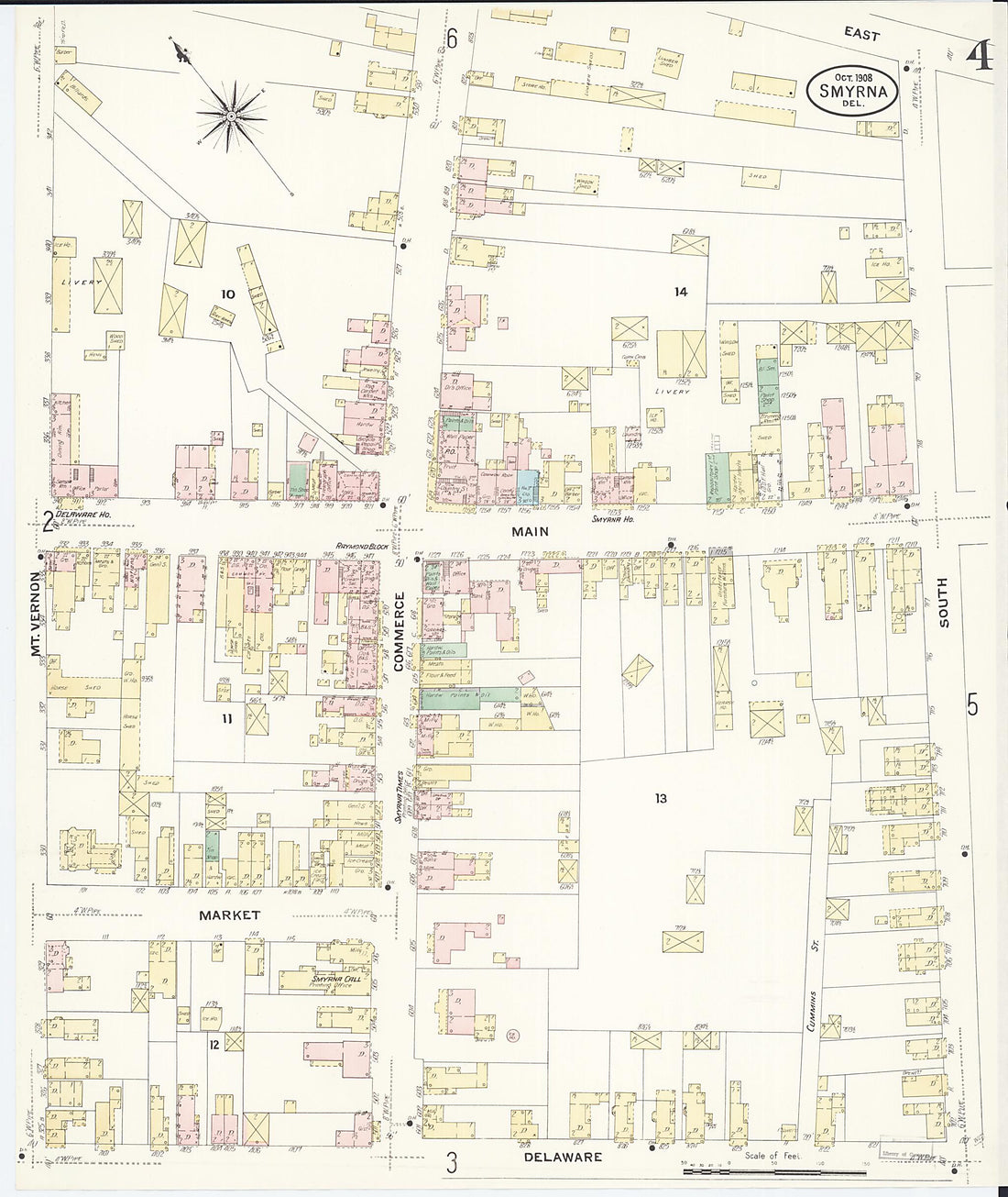 This old map of Smyrna, Kent County, Delaware was created by Sanborn Map Company in 1908