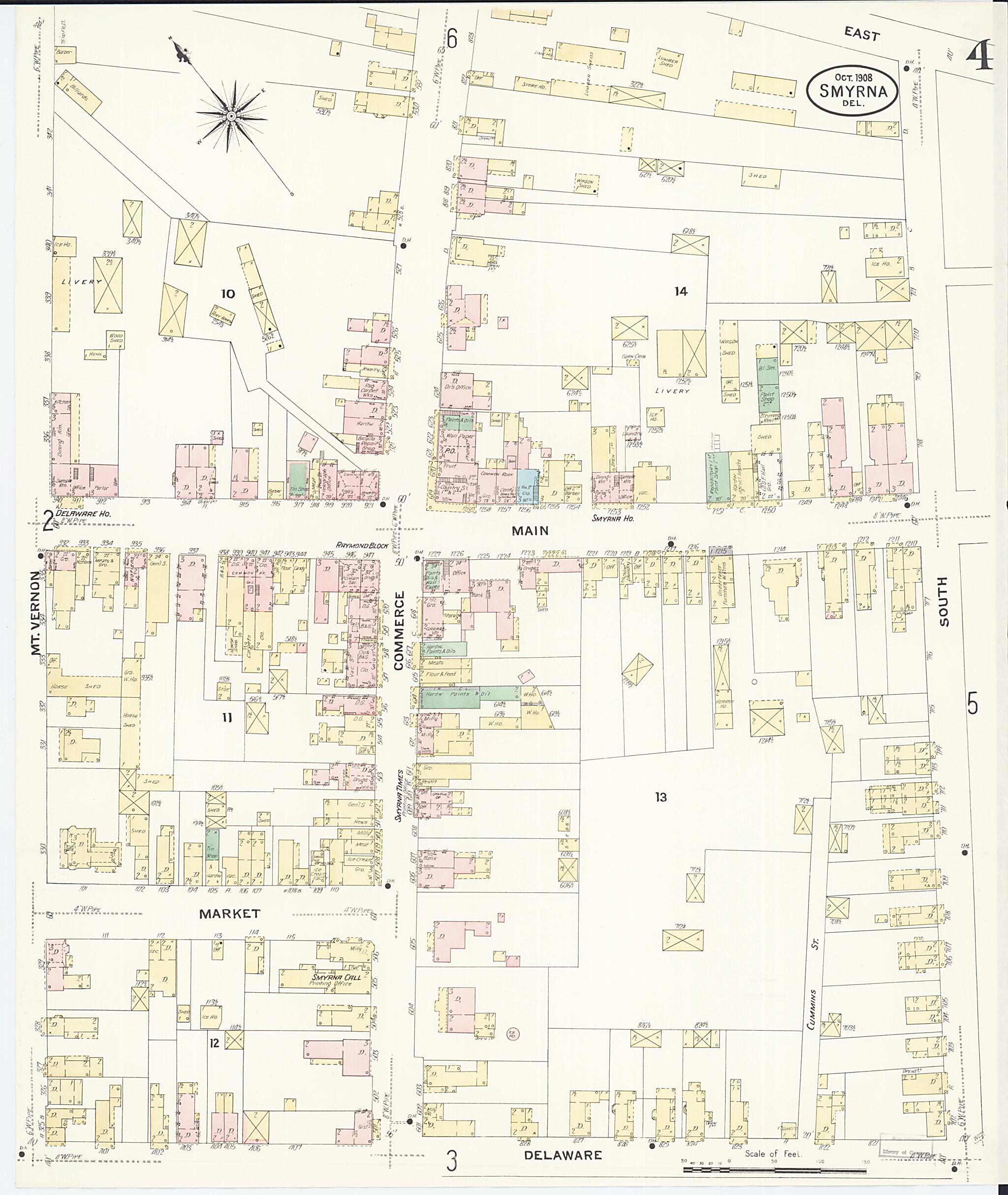 This old map of Smyrna, Kent County, Delaware was created by Sanborn Map Company in 1908