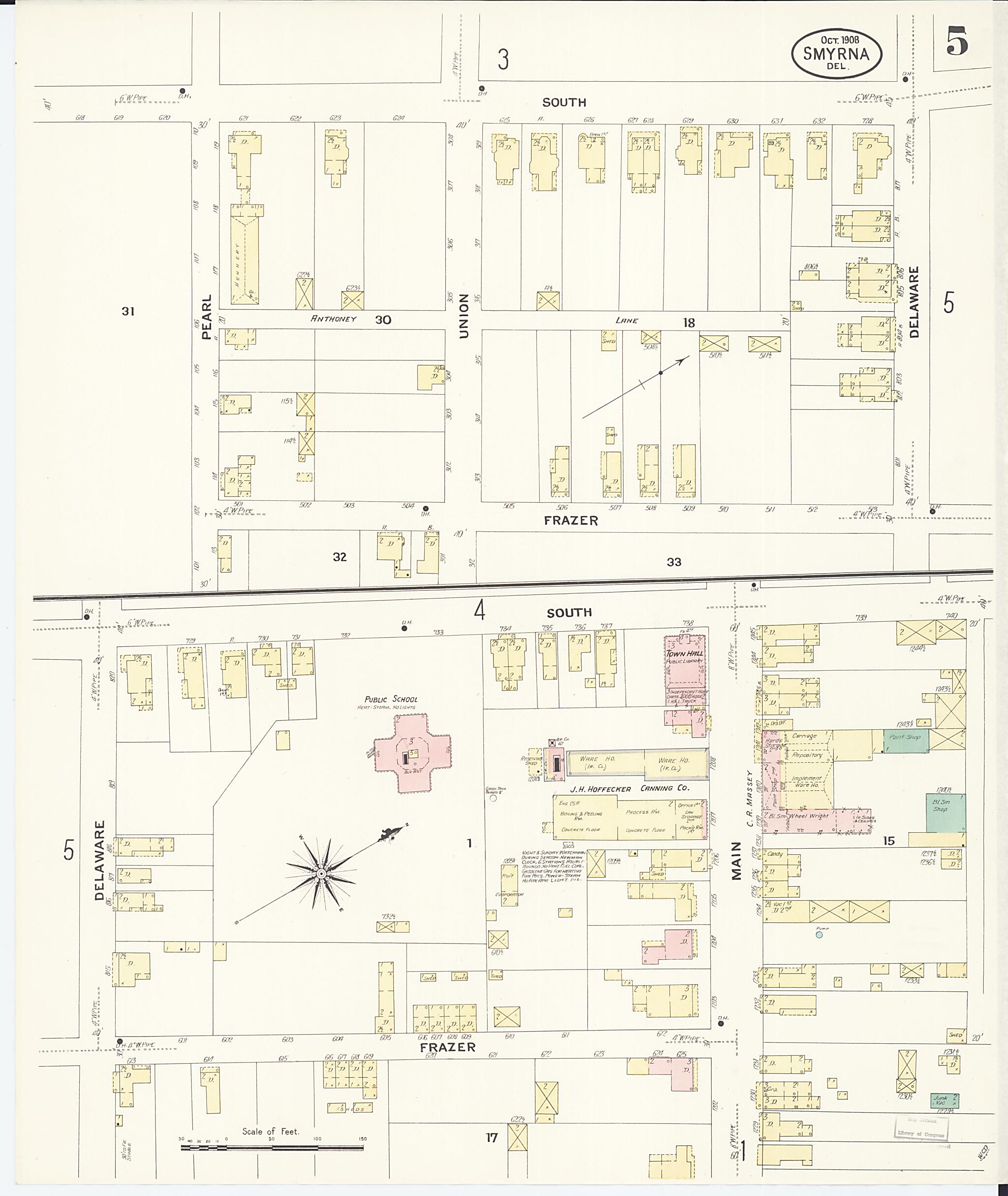 This old map of Smyrna, Kent County, Delaware was created by Sanborn Map Company in 1908