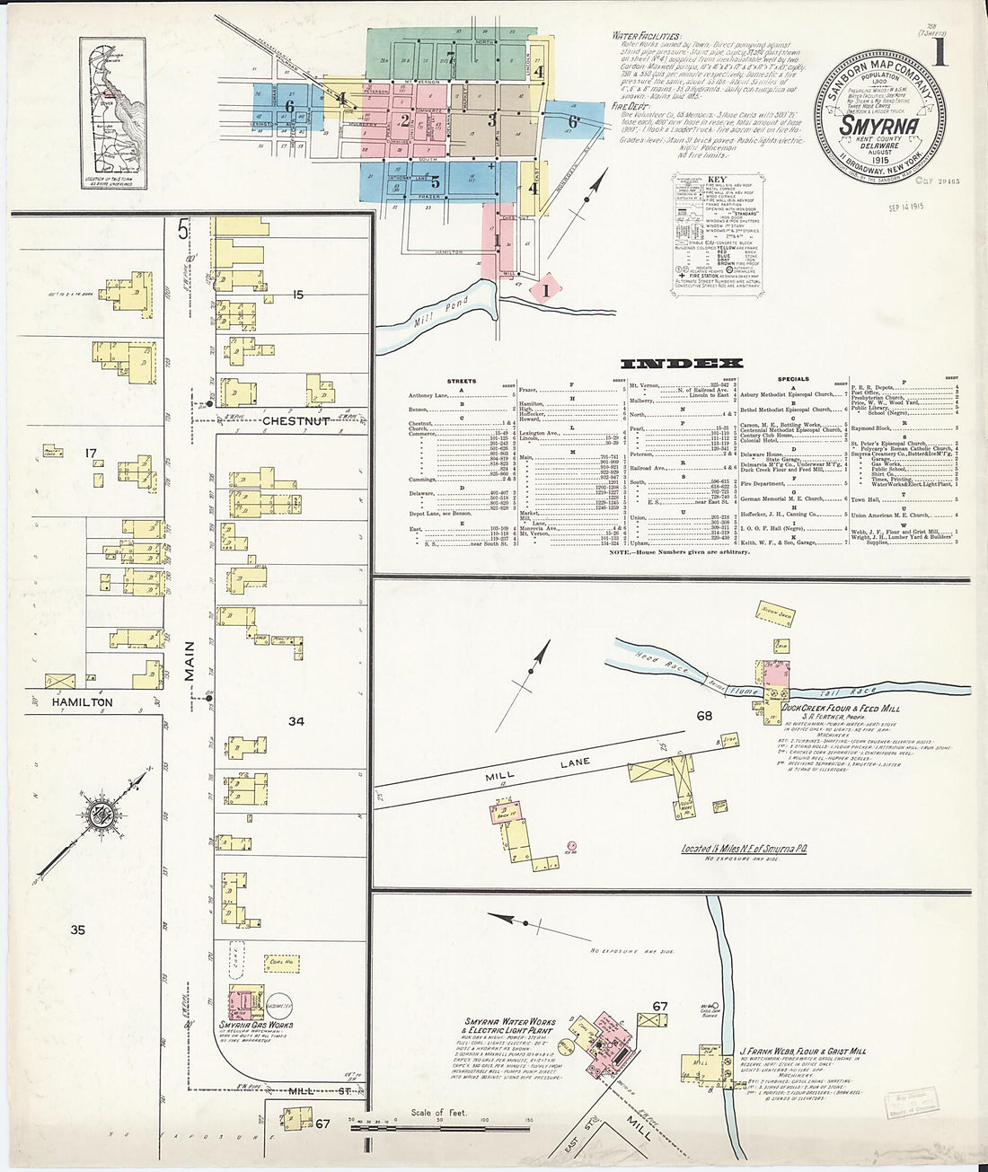 This old map of Smyrna, Kent County, Delaware was created by Sanborn Map Company in 1915
