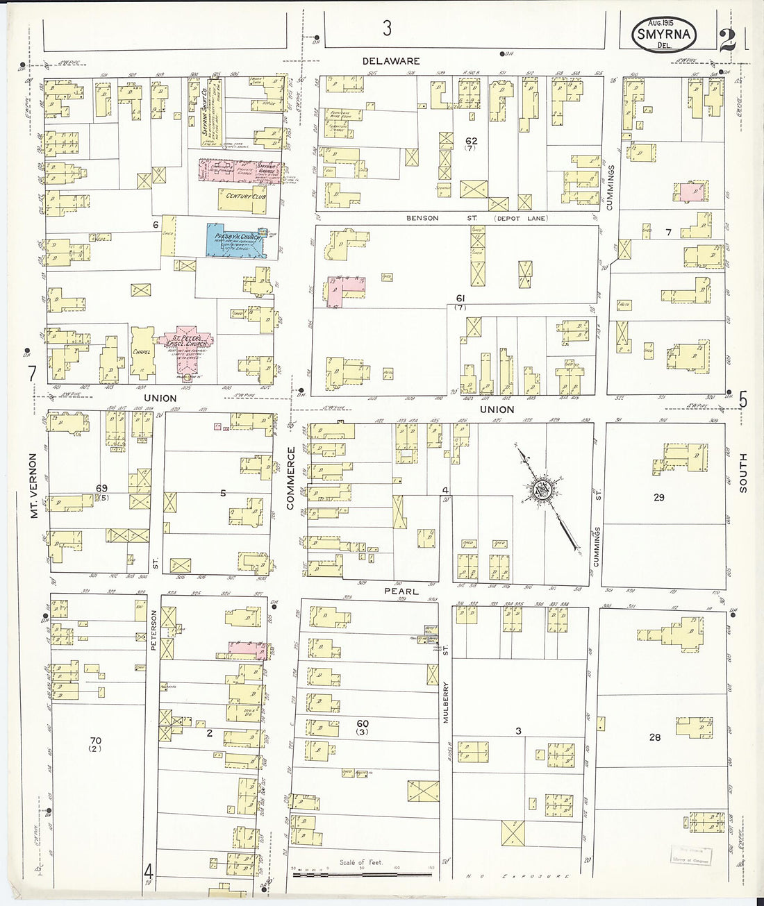 This old map of Smyrna, Kent County, Delaware was created by Sanborn Map Company in 1915