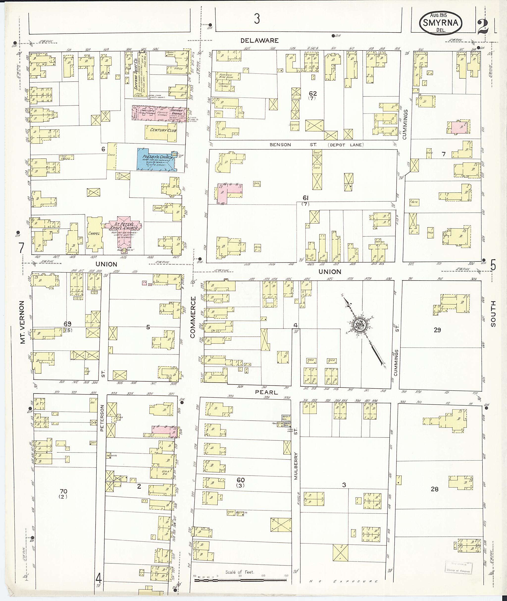 This old map of Smyrna, Kent County, Delaware was created by Sanborn Map Company in 1915