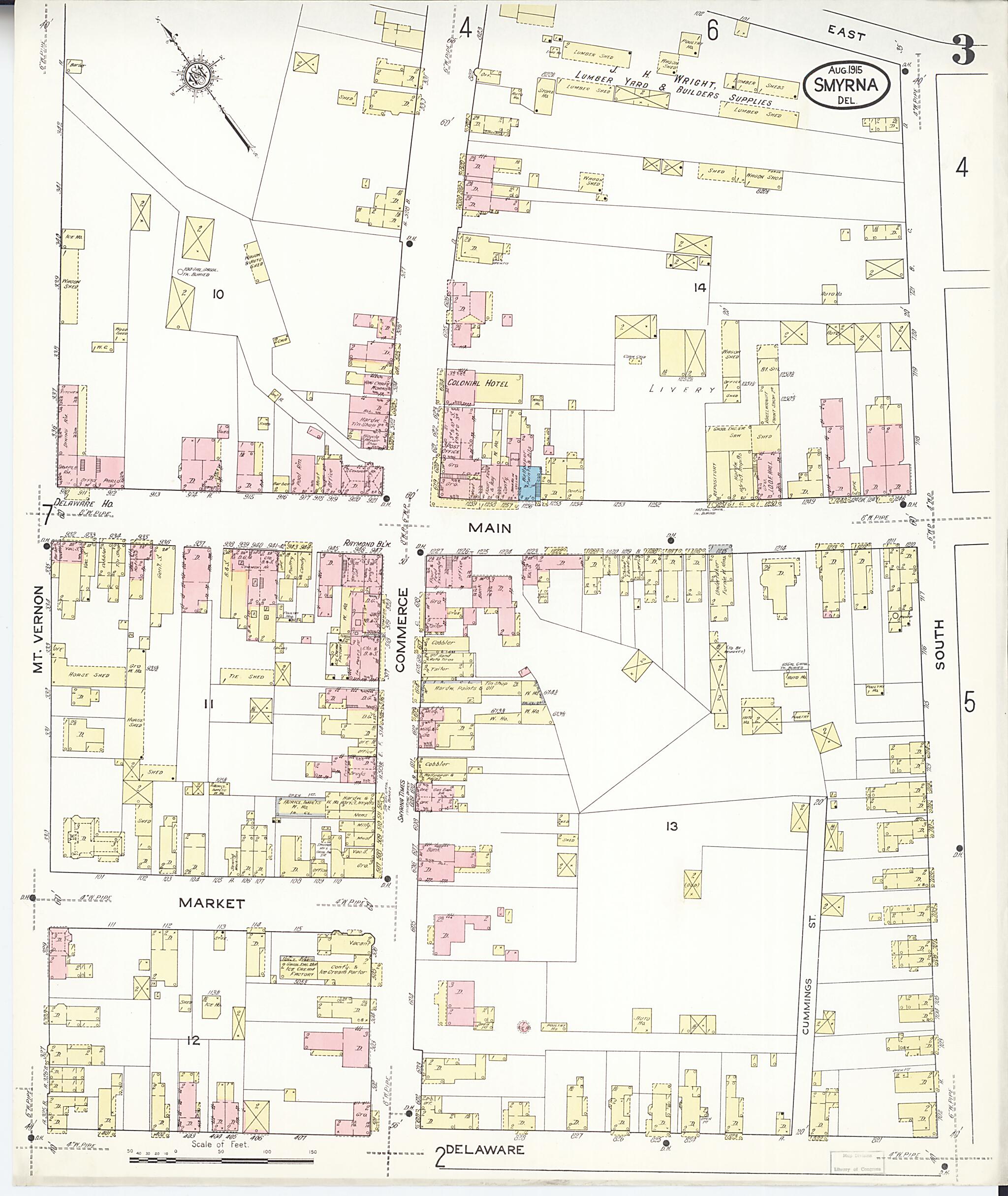 This old map of Smyrna, Kent County, Delaware was created by Sanborn Map Company in 1915