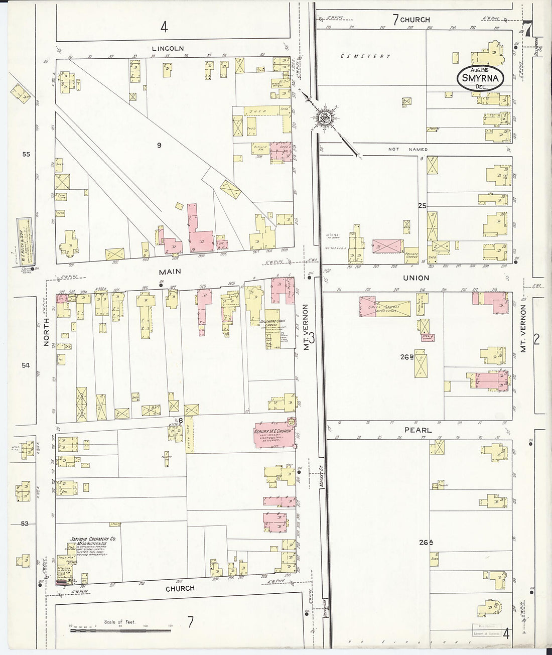 This old map of Smyrna, Kent County, Delaware was created by Sanborn Map Company in 1915