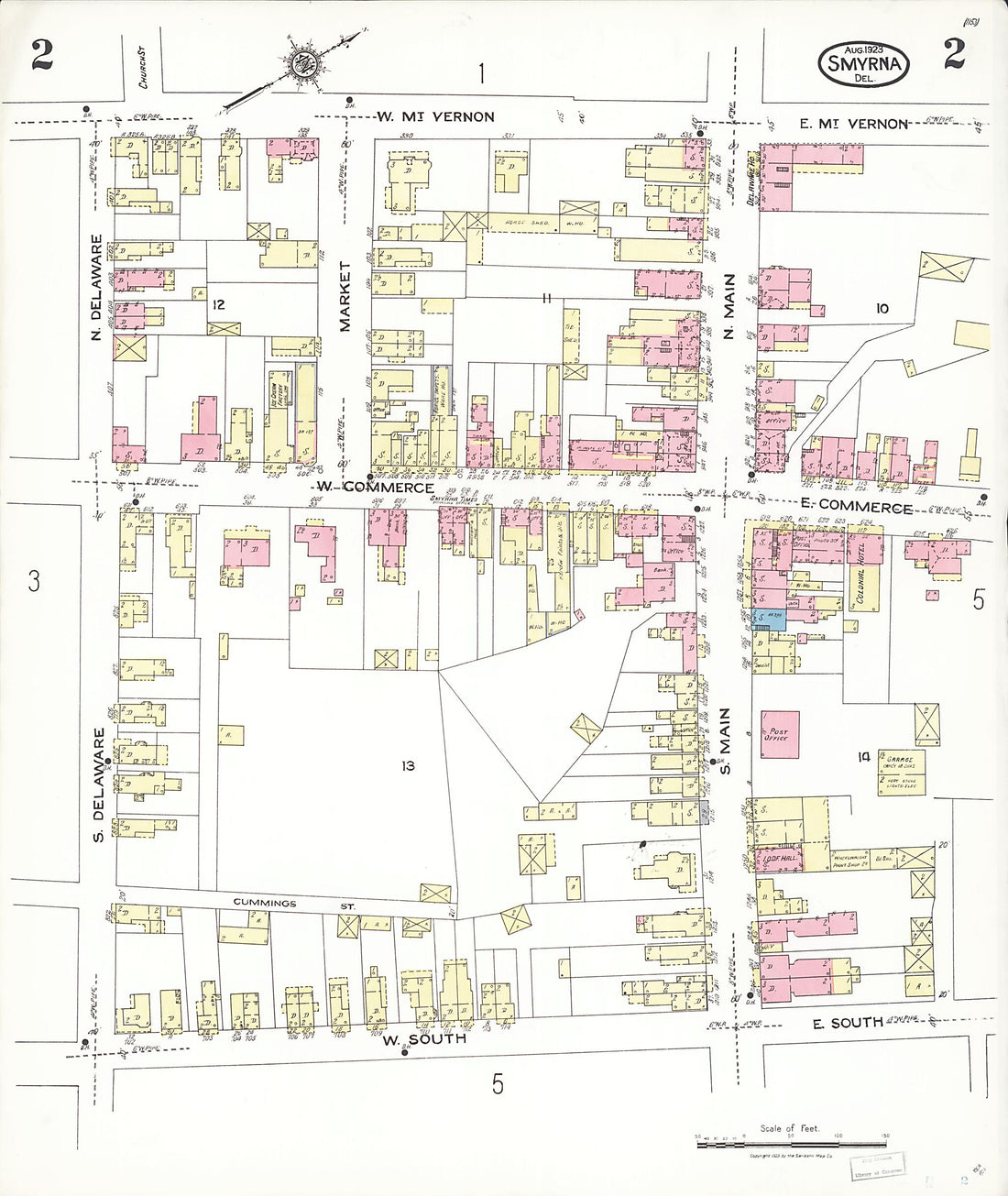 This old map of Smyrna, Kent County, Delaware was created by Sanborn Map Company in 1923