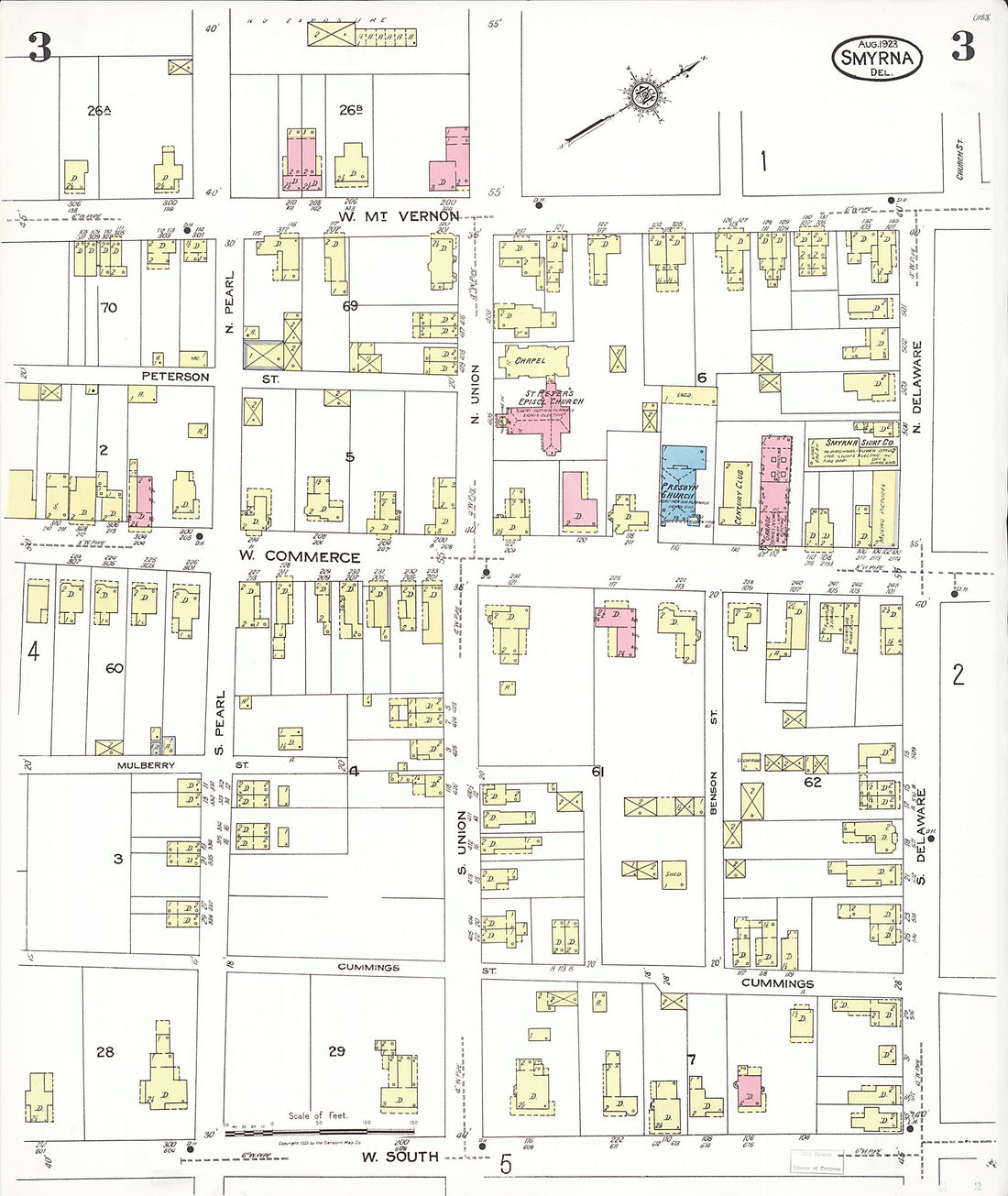 This old map of Smyrna, Kent County, Delaware was created by Sanborn Map Company in 1923