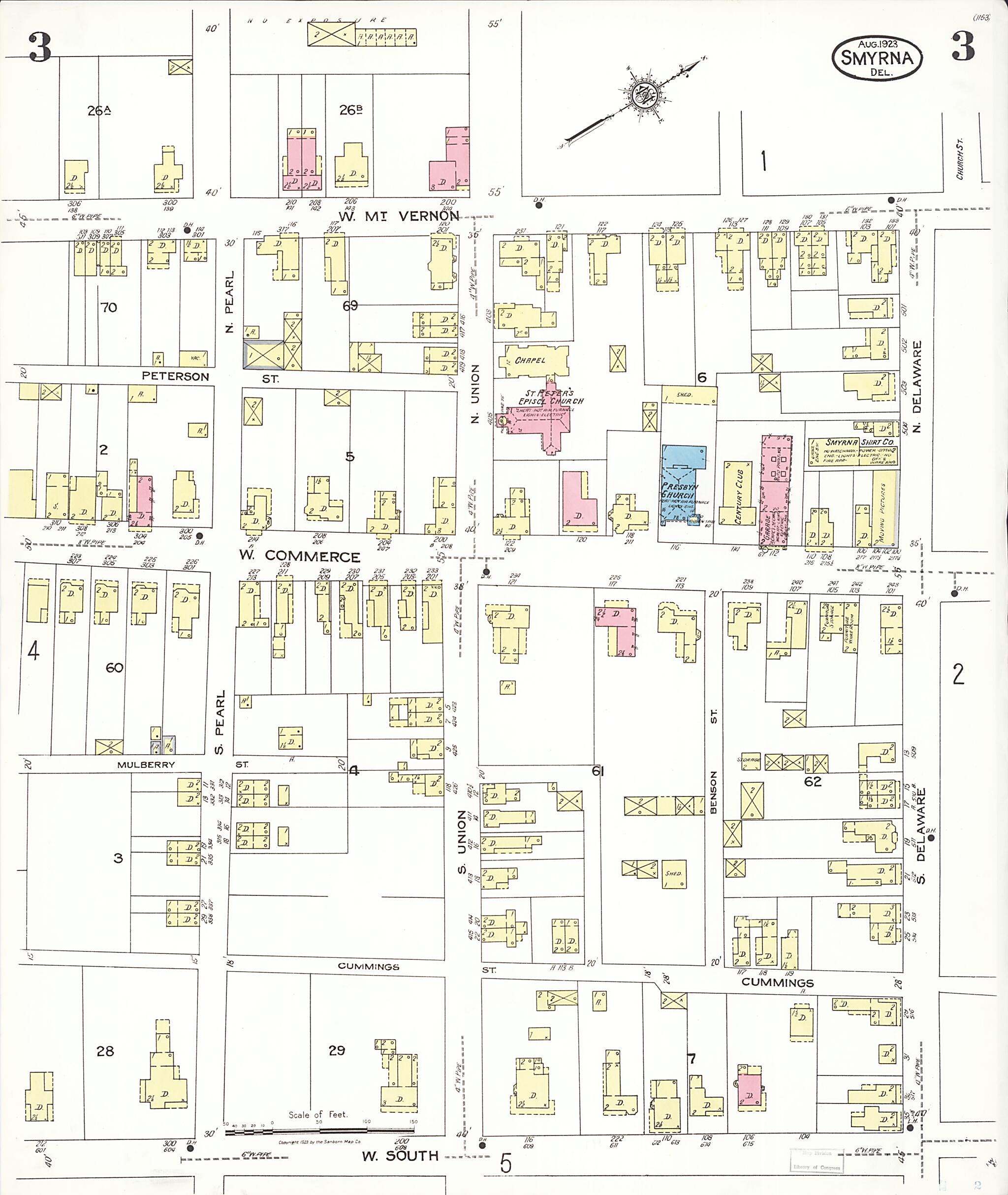 This old map of Smyrna, Kent County, Delaware was created by Sanborn Map Company in 1923