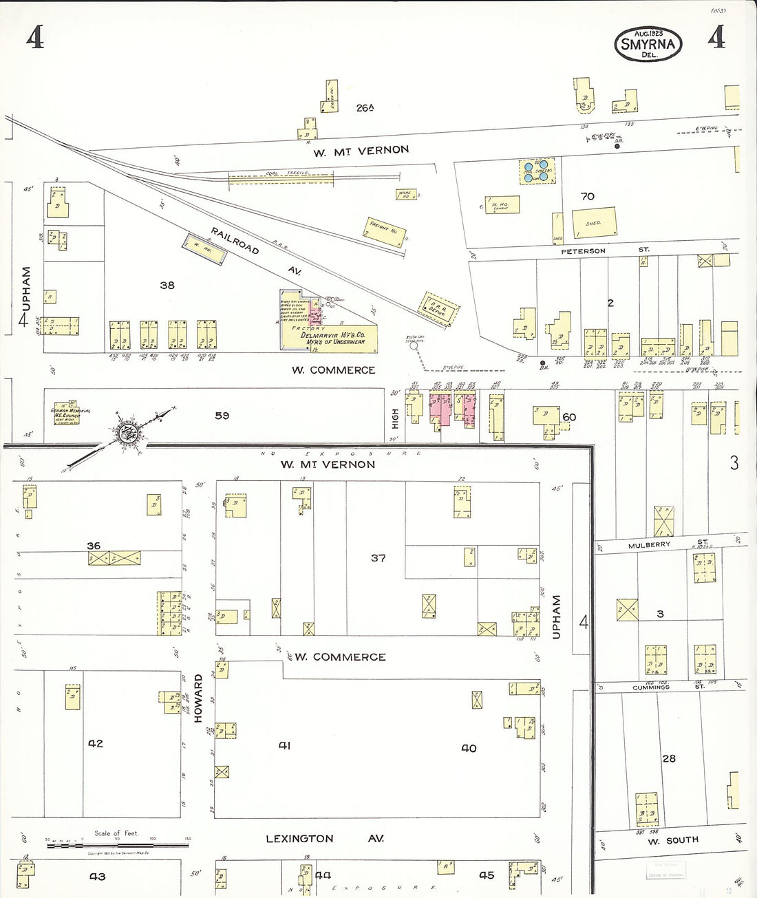 This old map of Smyrna, Kent County, Delaware was created by Sanborn Map Company in 1923