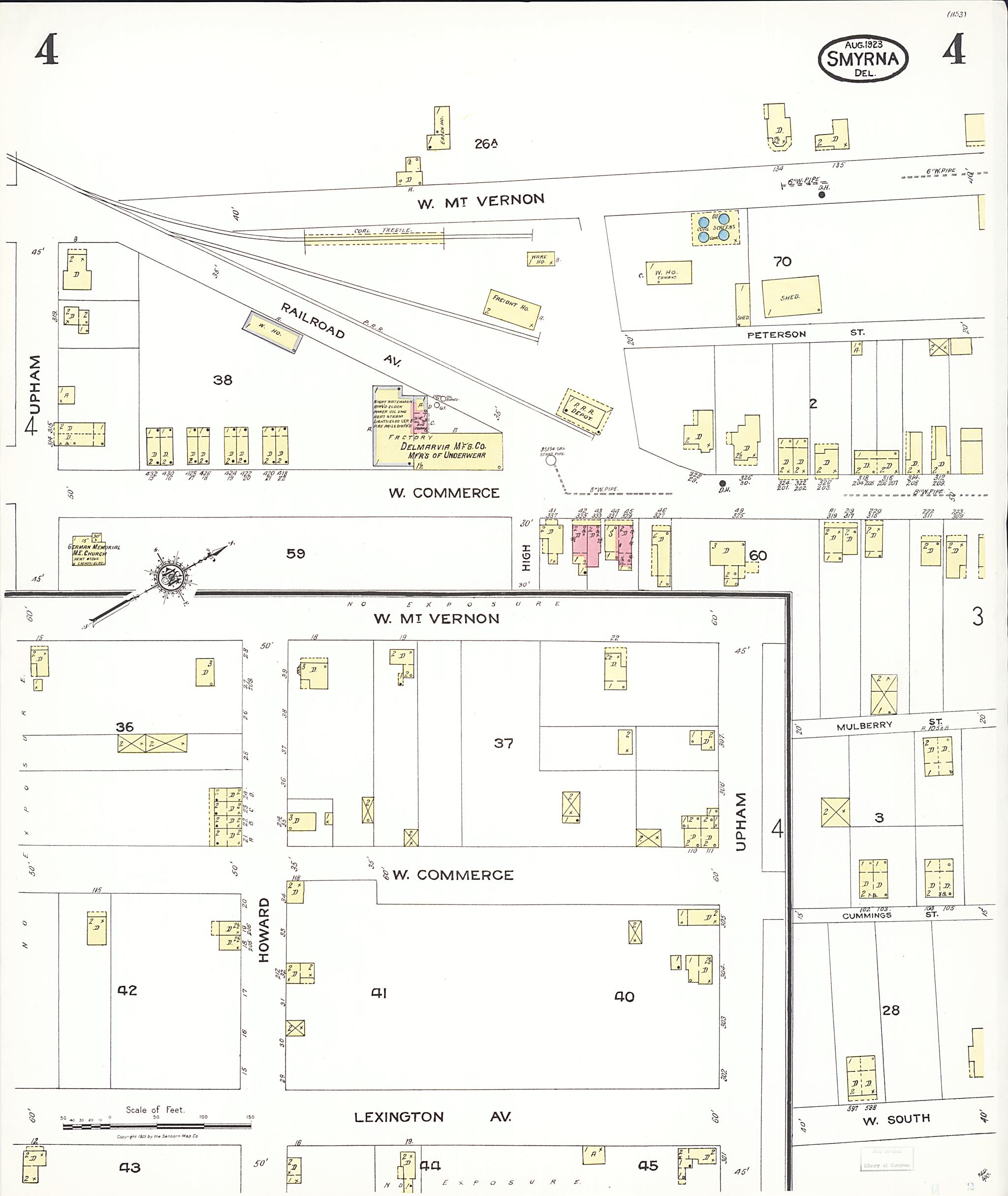 This old map of Smyrna, Kent County, Delaware was created by Sanborn Map Company in 1923