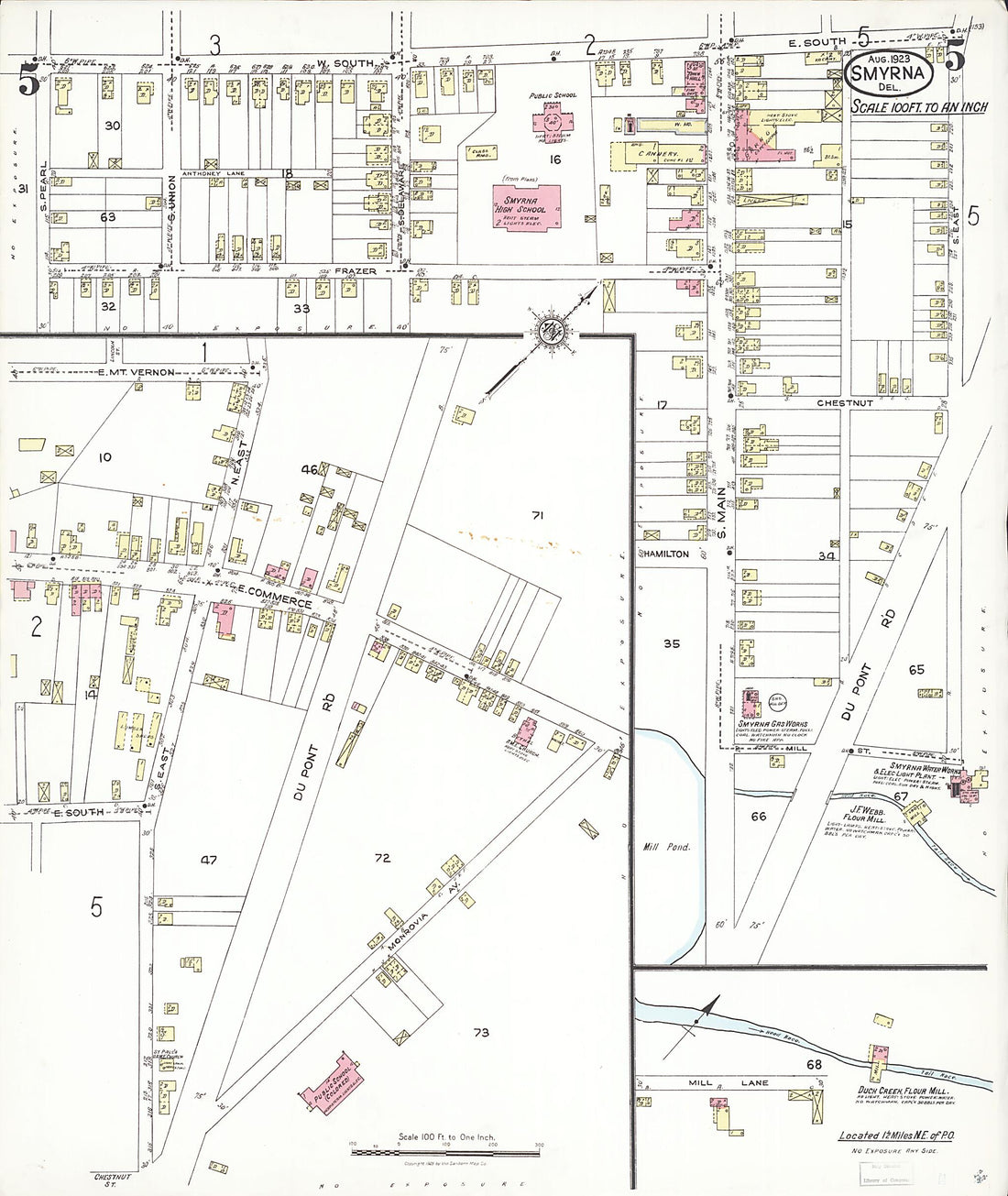 This old map of Smyrna, Kent County, Delaware was created by Sanborn Map Company in 1923
