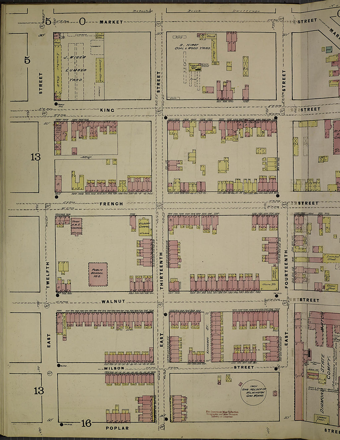 This old map of Wilmington, New Castle County, Delaware was created by Sanborn Map Company in 1884