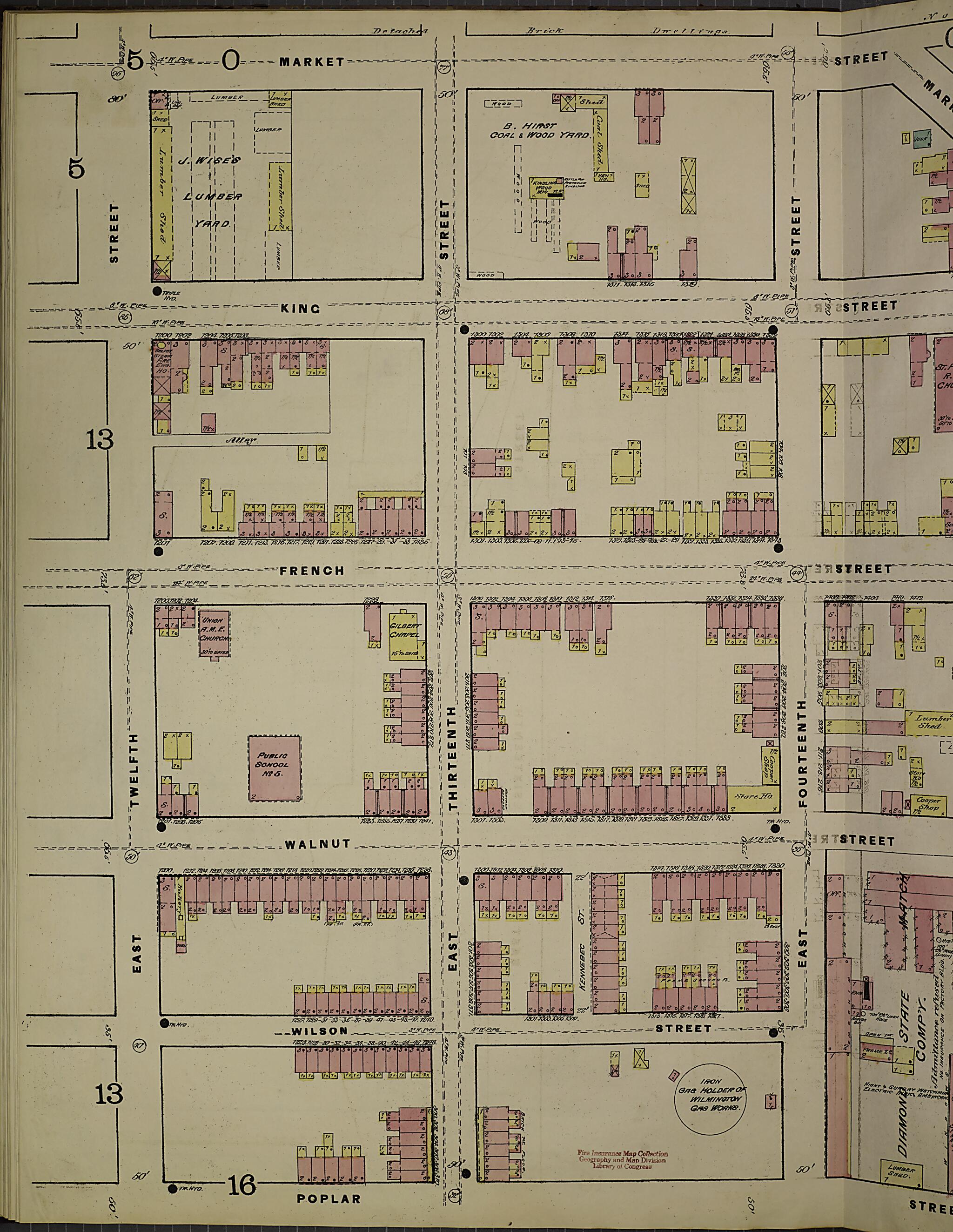 This old map of Wilmington, New Castle County, Delaware was created by Sanborn Map Company in 1884