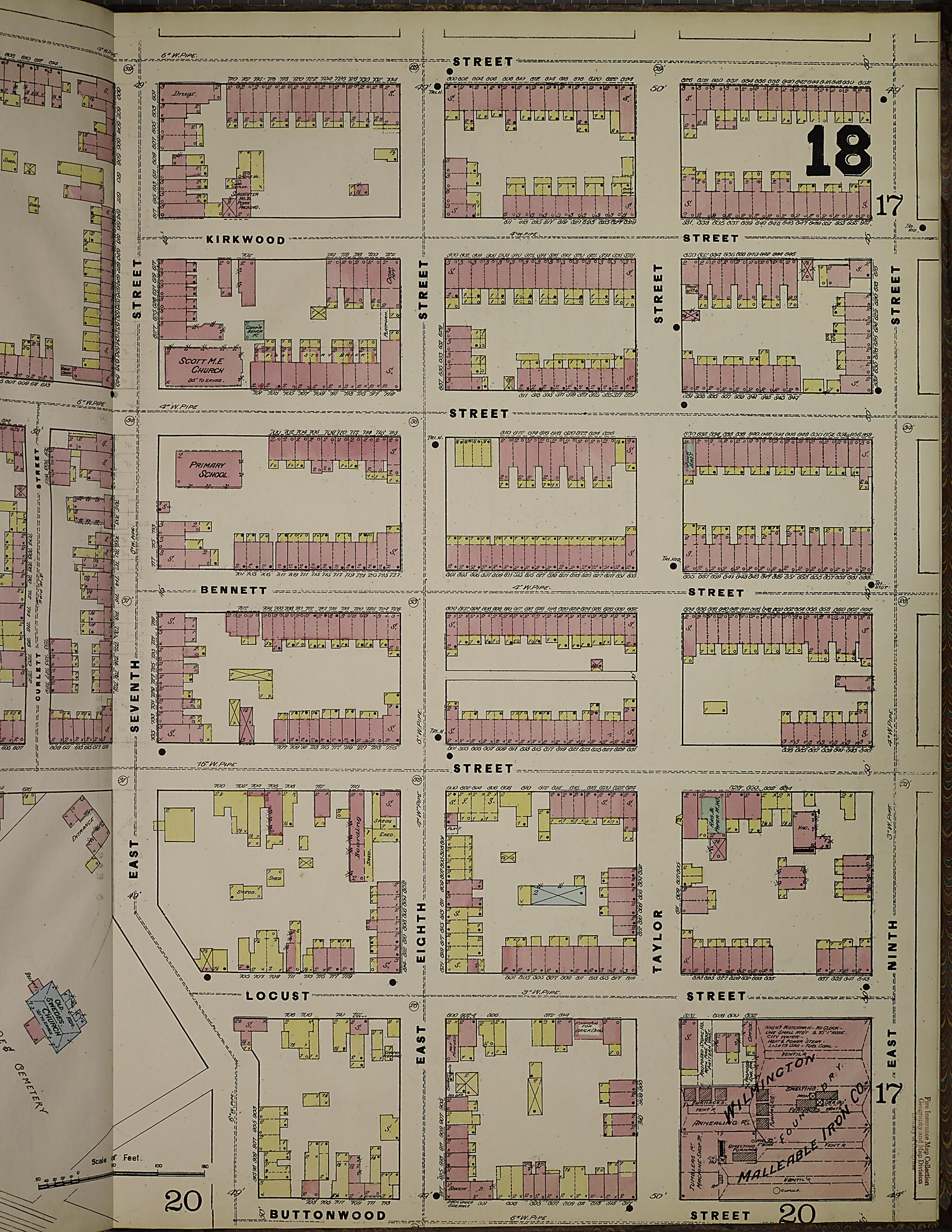 This old map of Wilmington, New Castle County, Delaware was created by Sanborn Map Company in 1884