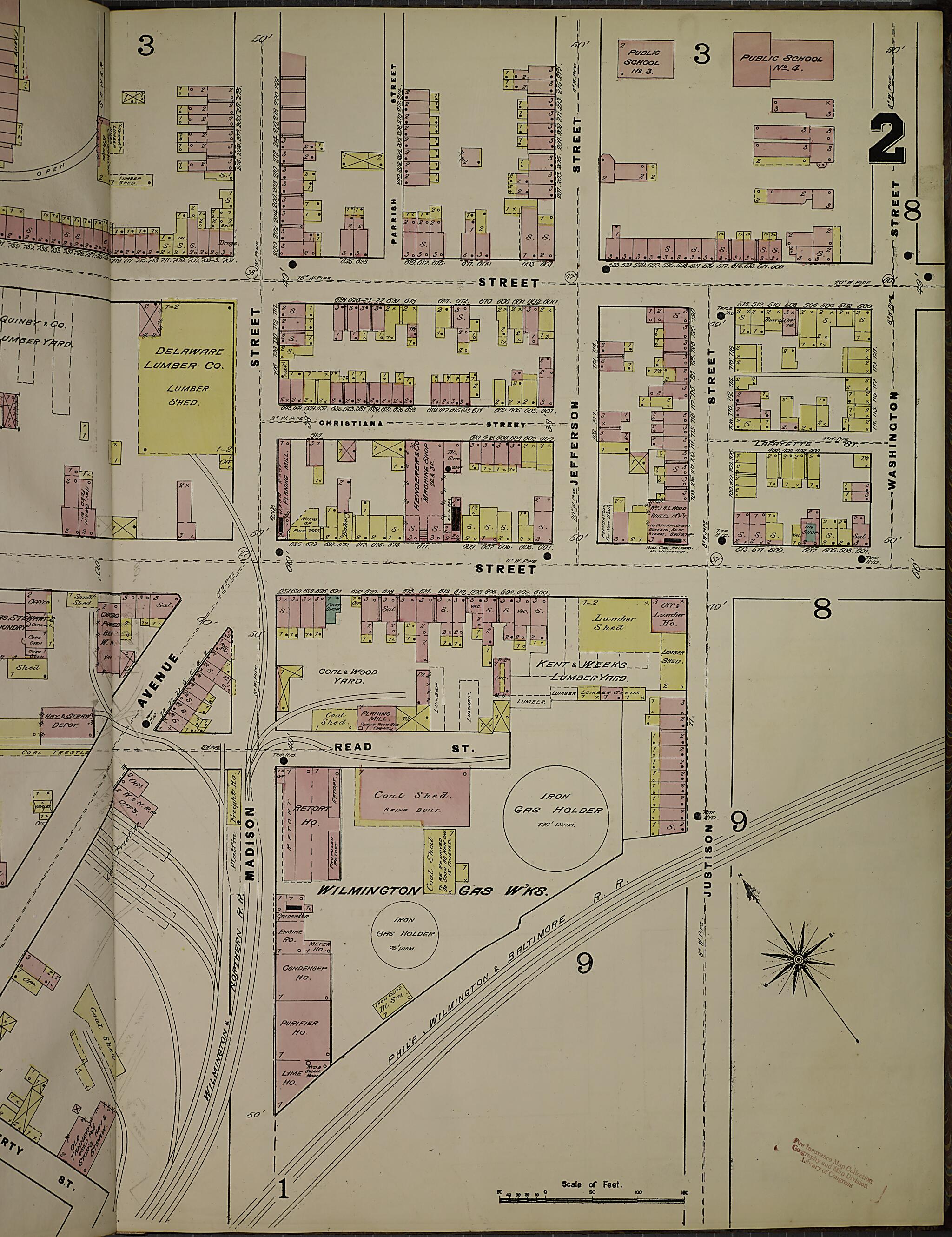 This old map of Wilmington, New Castle County, Delaware was created by Sanborn Map Company in 1884