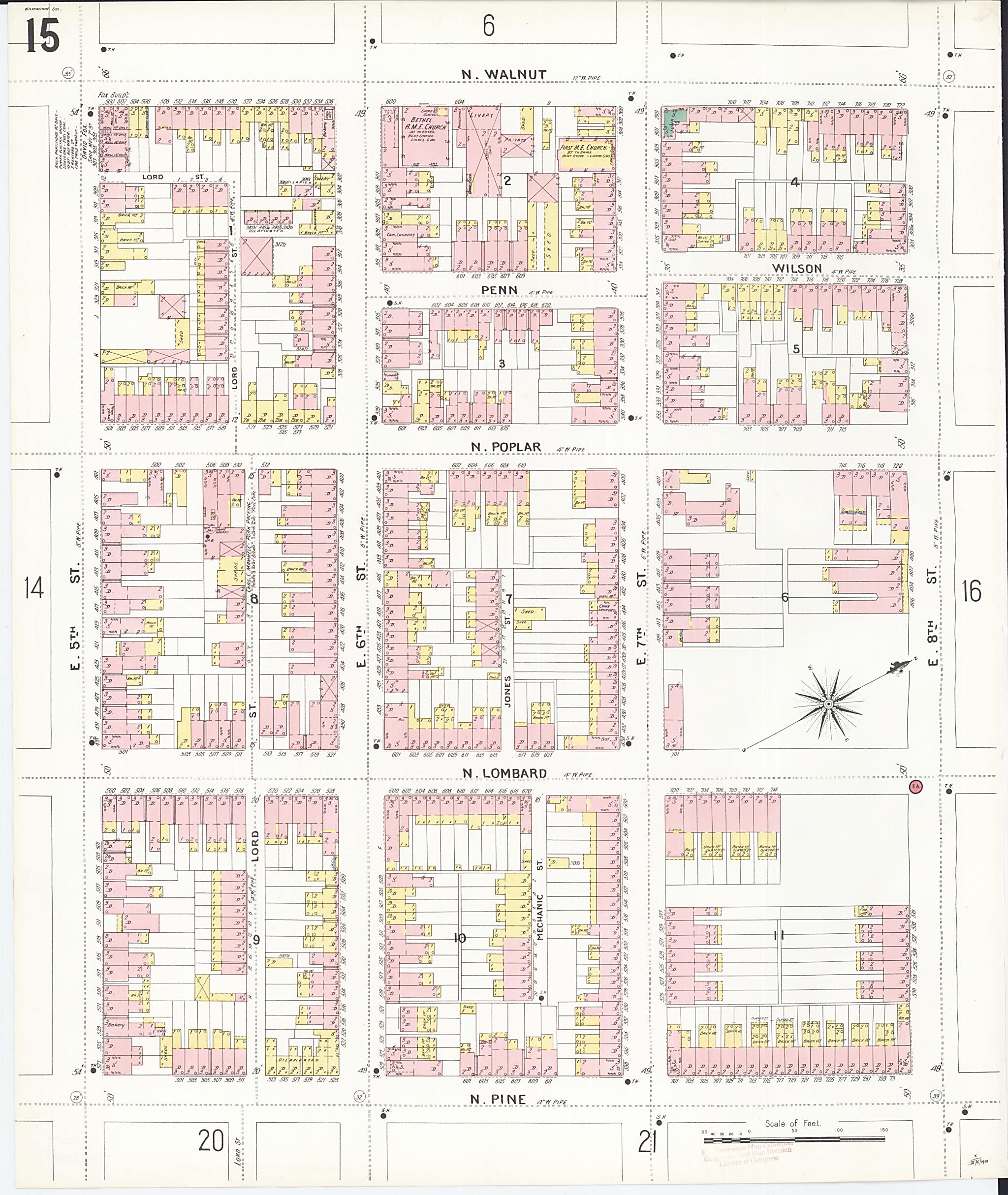 This old map of Wilmington, New Castle County, Delaware was created by Sanborn Map Company in 1901